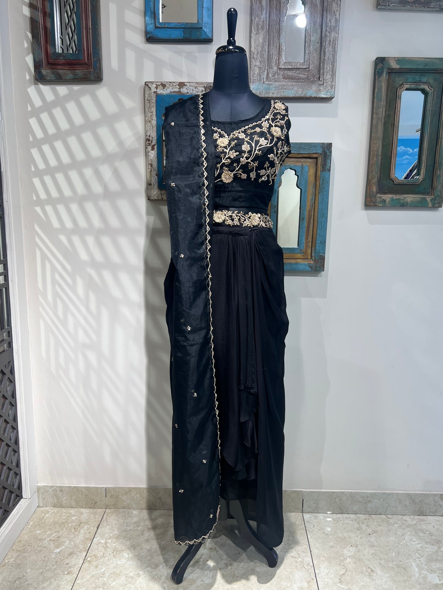 Black Zardozi Work Indo Western
