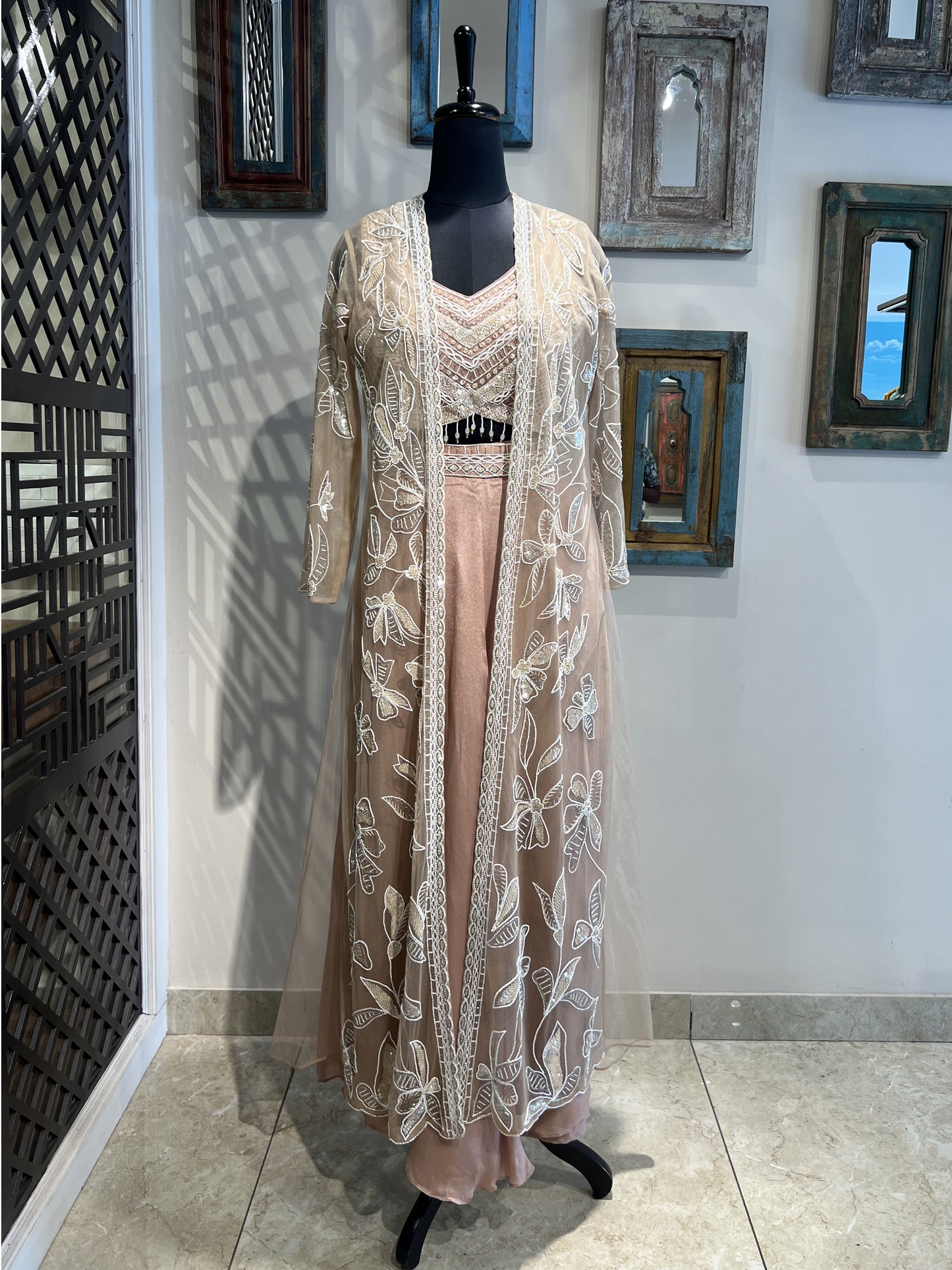 Peach Indo Western Embellished with Pearl and Sequence Work