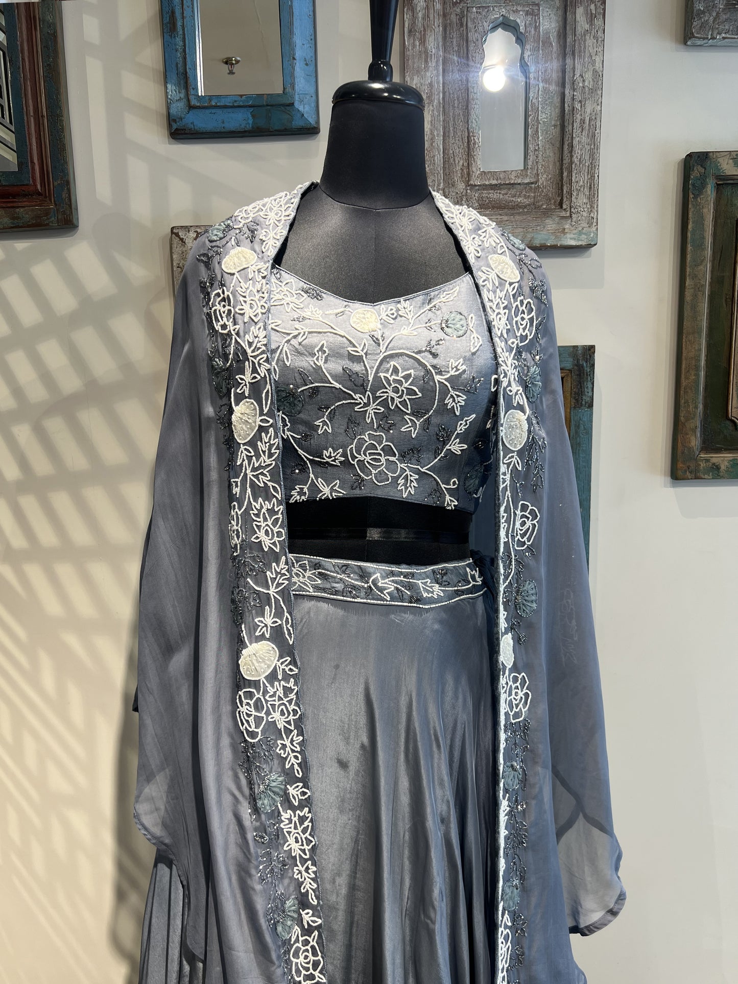 Grey Skirt with Cape Set