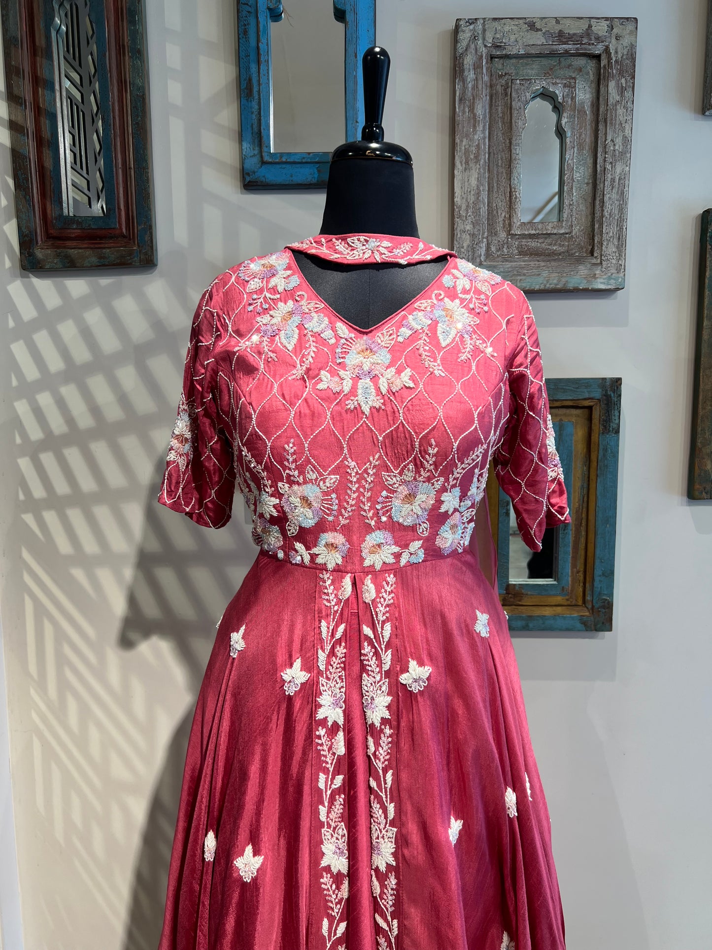 Peach Hand Work Indo Western