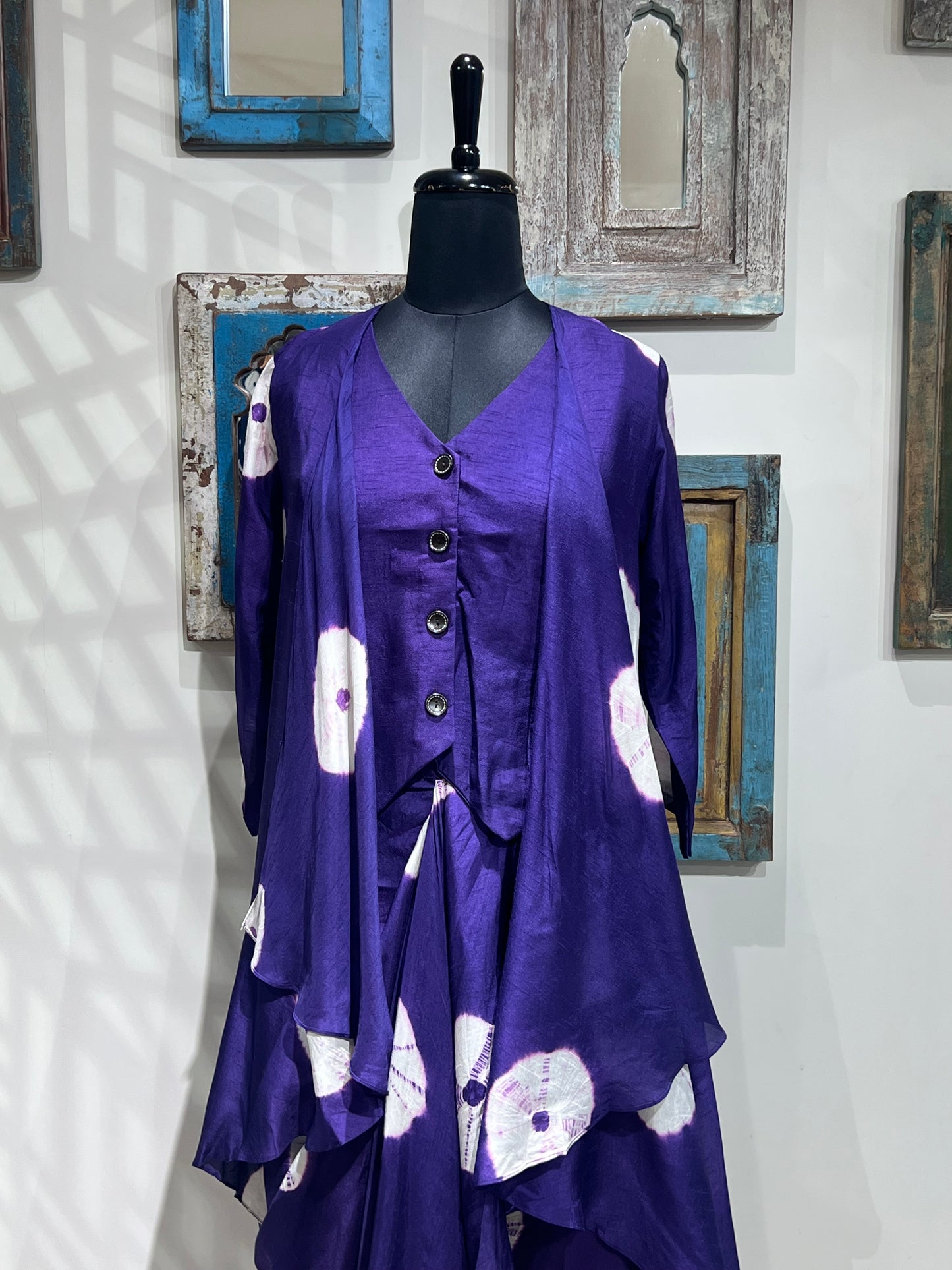 Purple Tie and Dye Pleated Skirt and Cape Indo Western