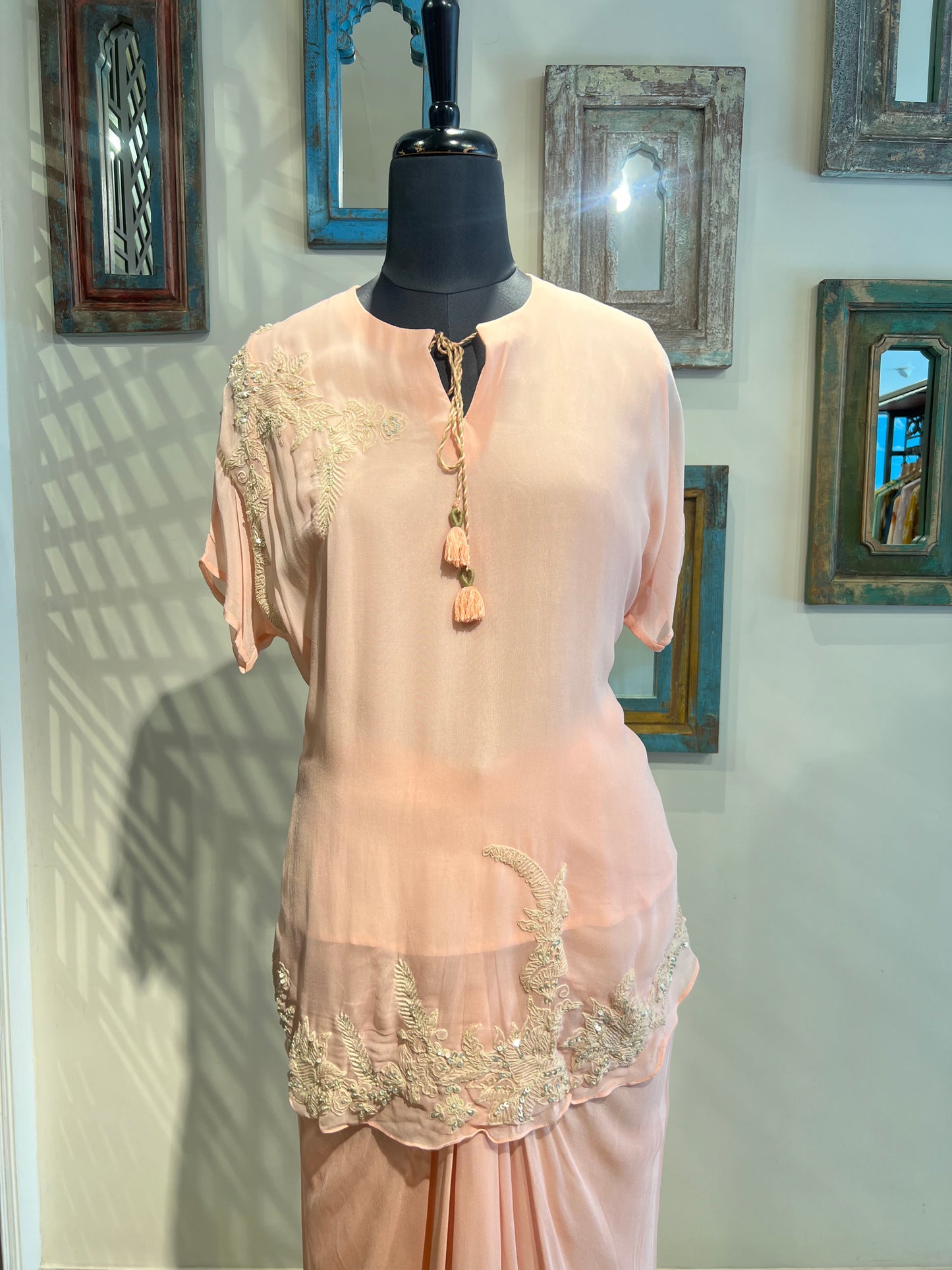 Peach Dori Work Indo Western
