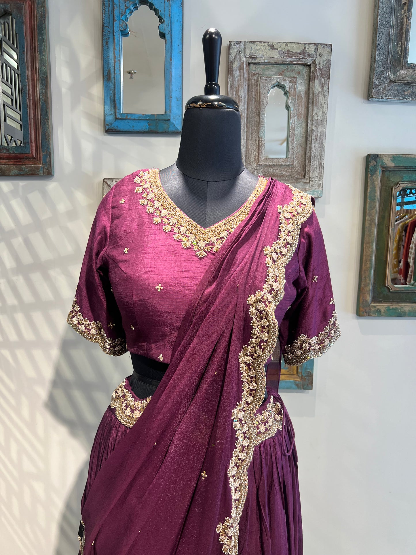 Wine Embellished Work Lehanga
