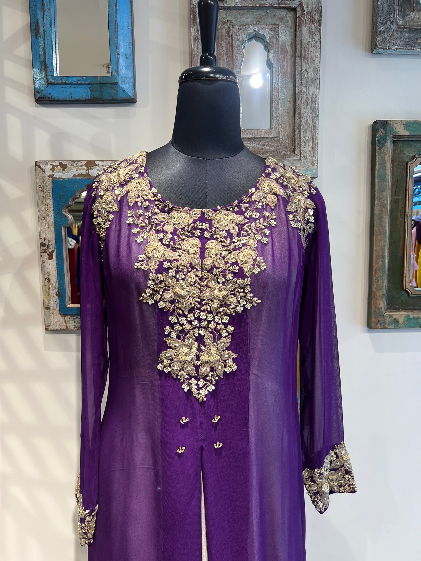 Purple Georgette Double Layer Gown