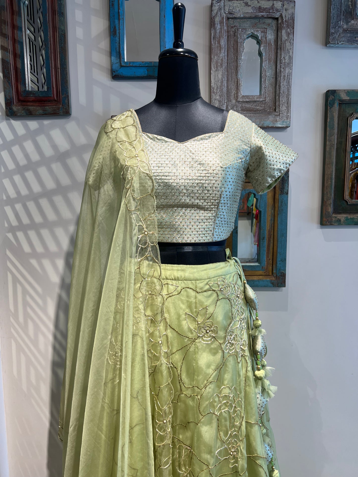 Green Hand Work Lehanga