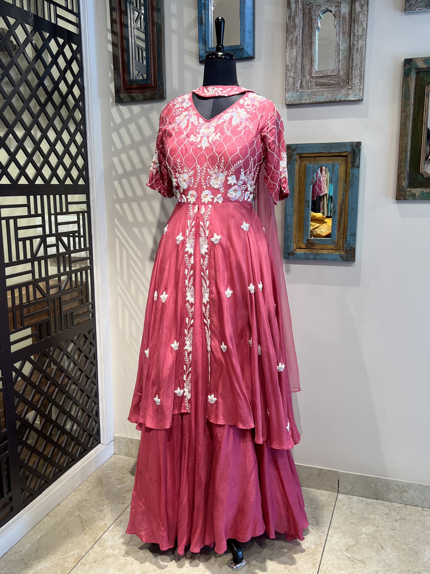 Peach Hand Work Indo Western