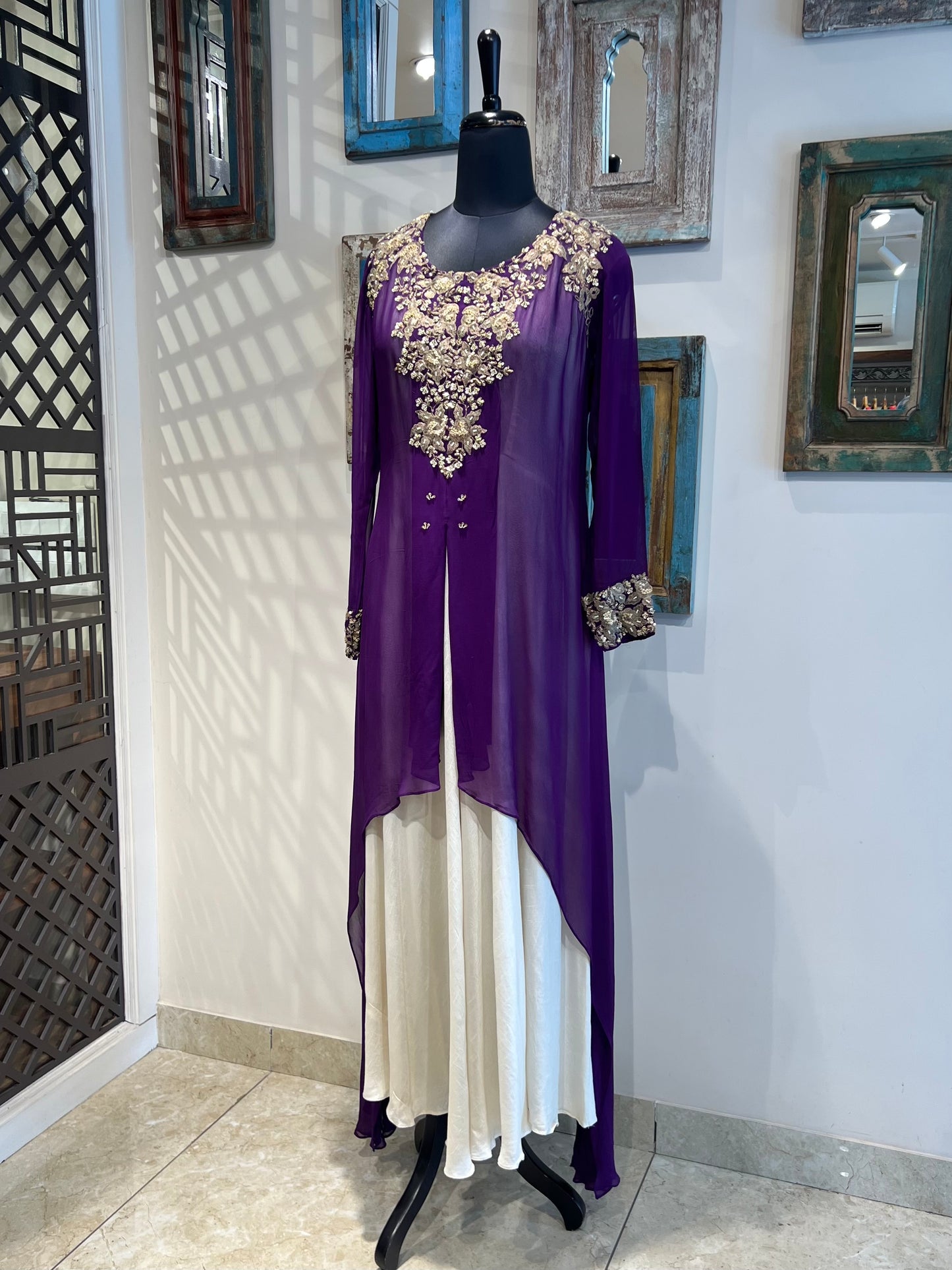 Purple Georgette Double Layer Gown