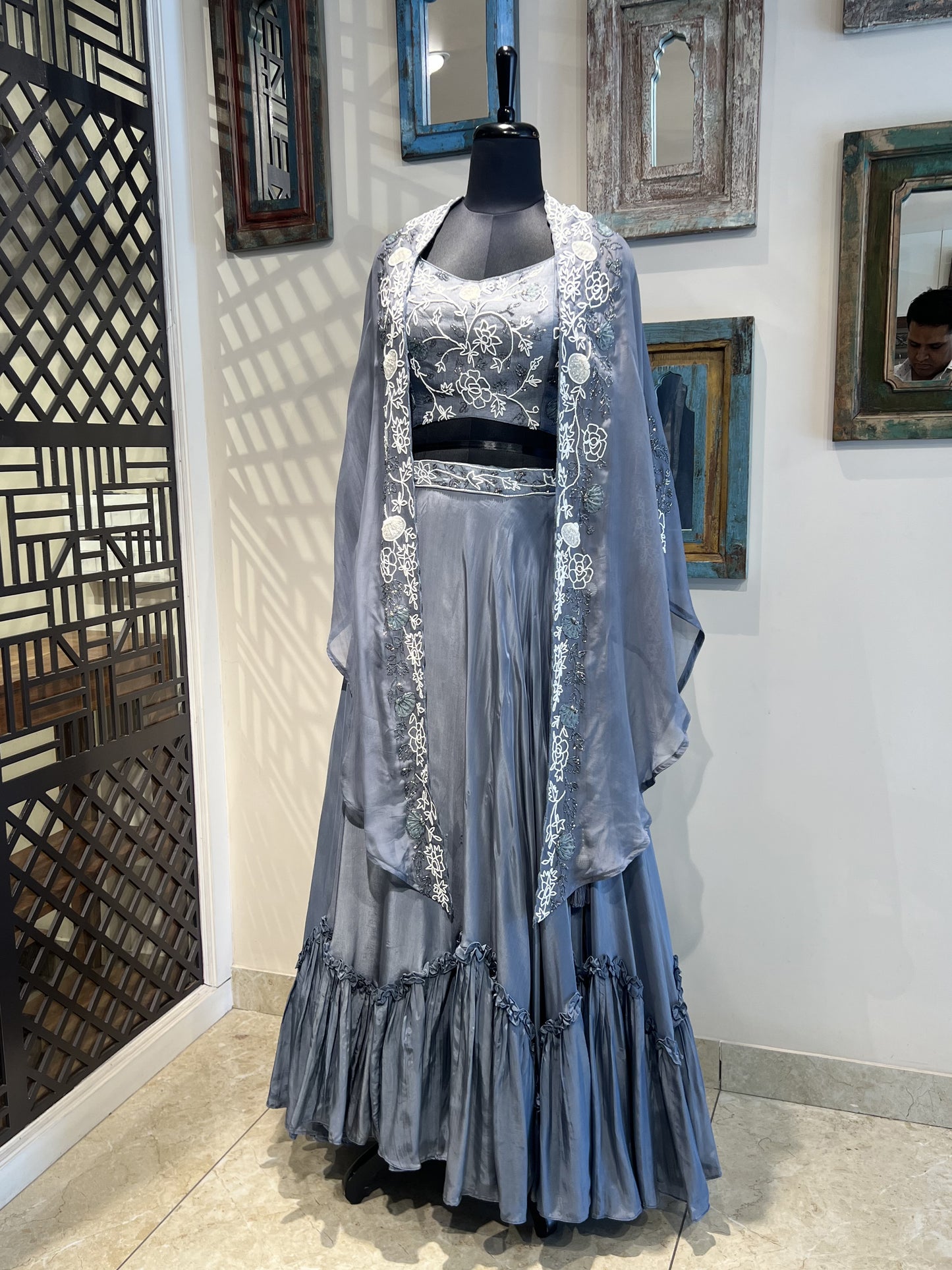 Grey Skirt with Cape Set
