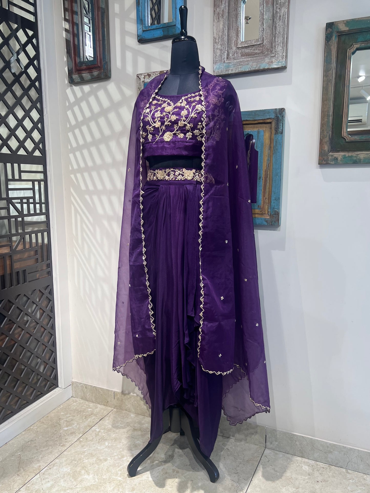 Purple Zardozi Work Indo Western