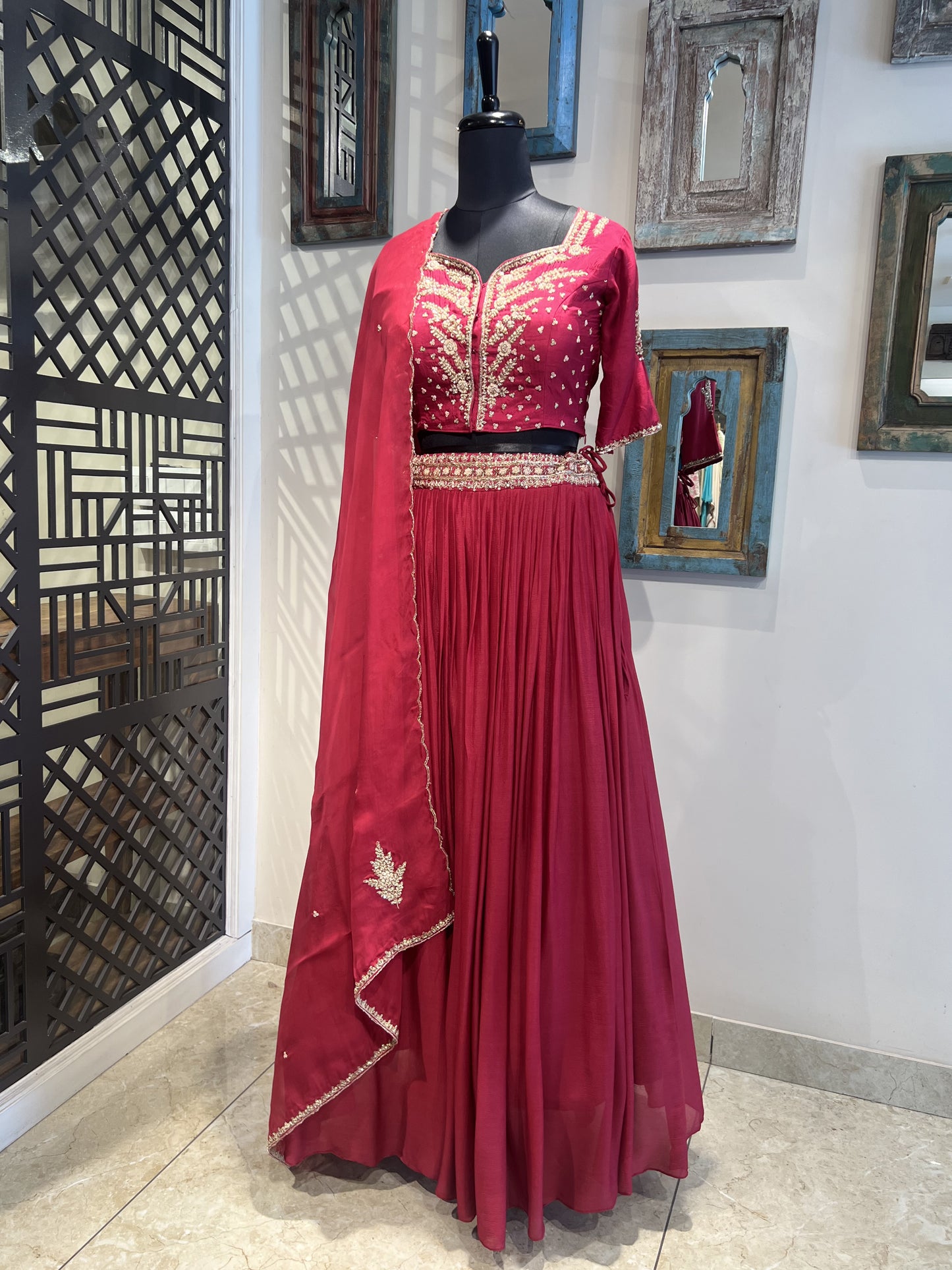 Maroon Hand Work Lehanga