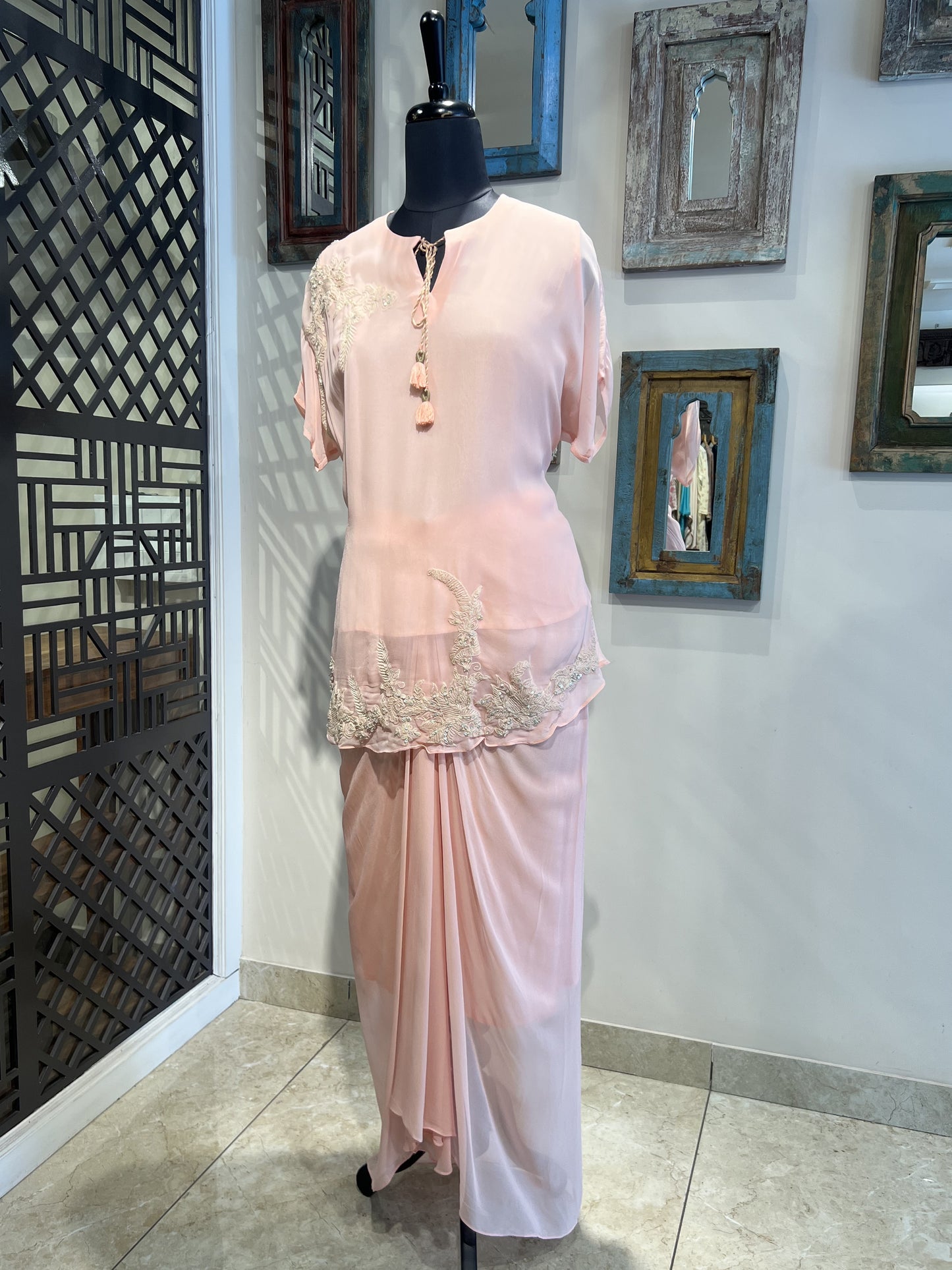 Peach Dori Work Indo Western