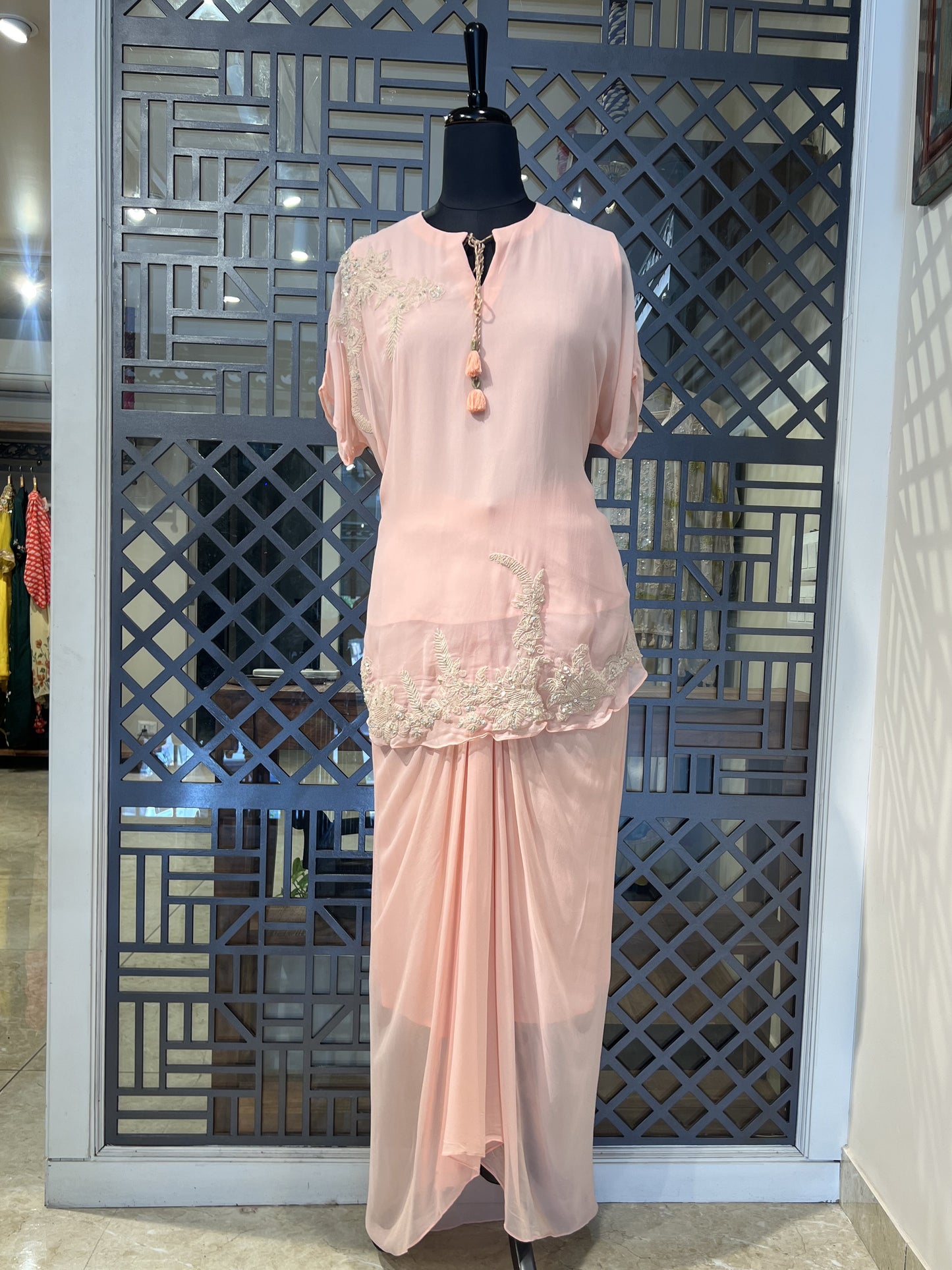 Peach Dori Work Indo Western