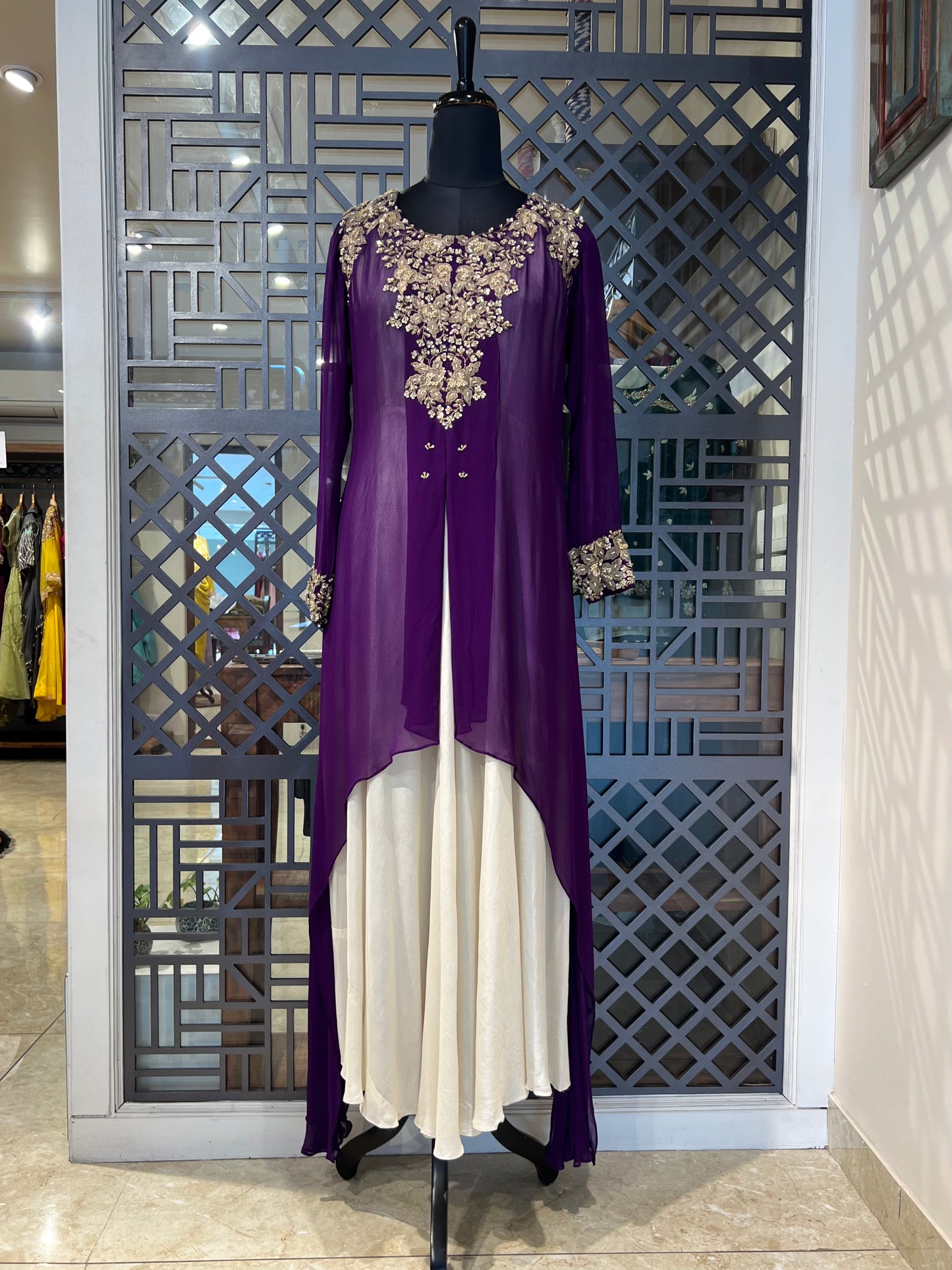 Purple Georgette Double Layer Gown