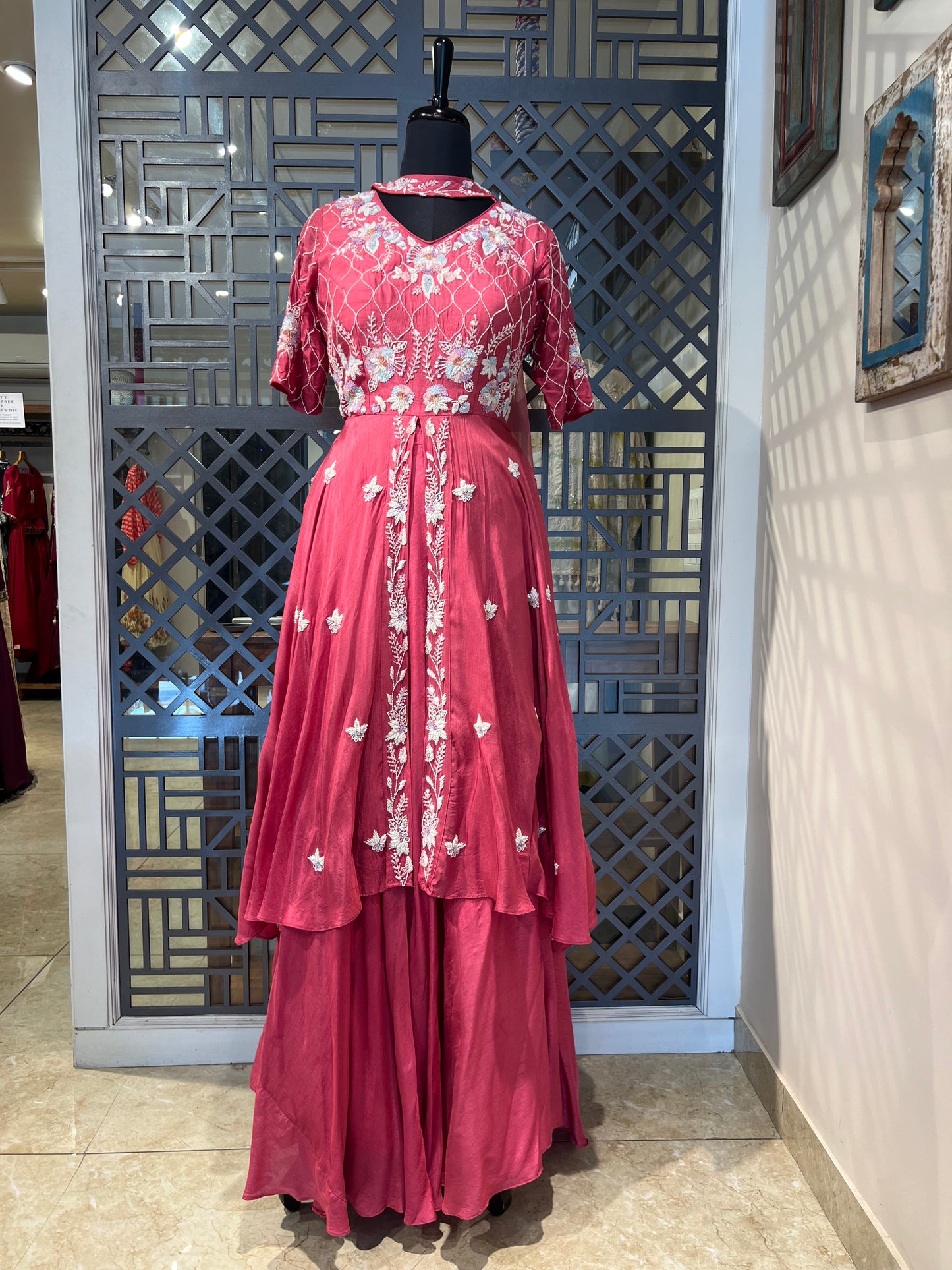Peach Hand Work Indo Western
