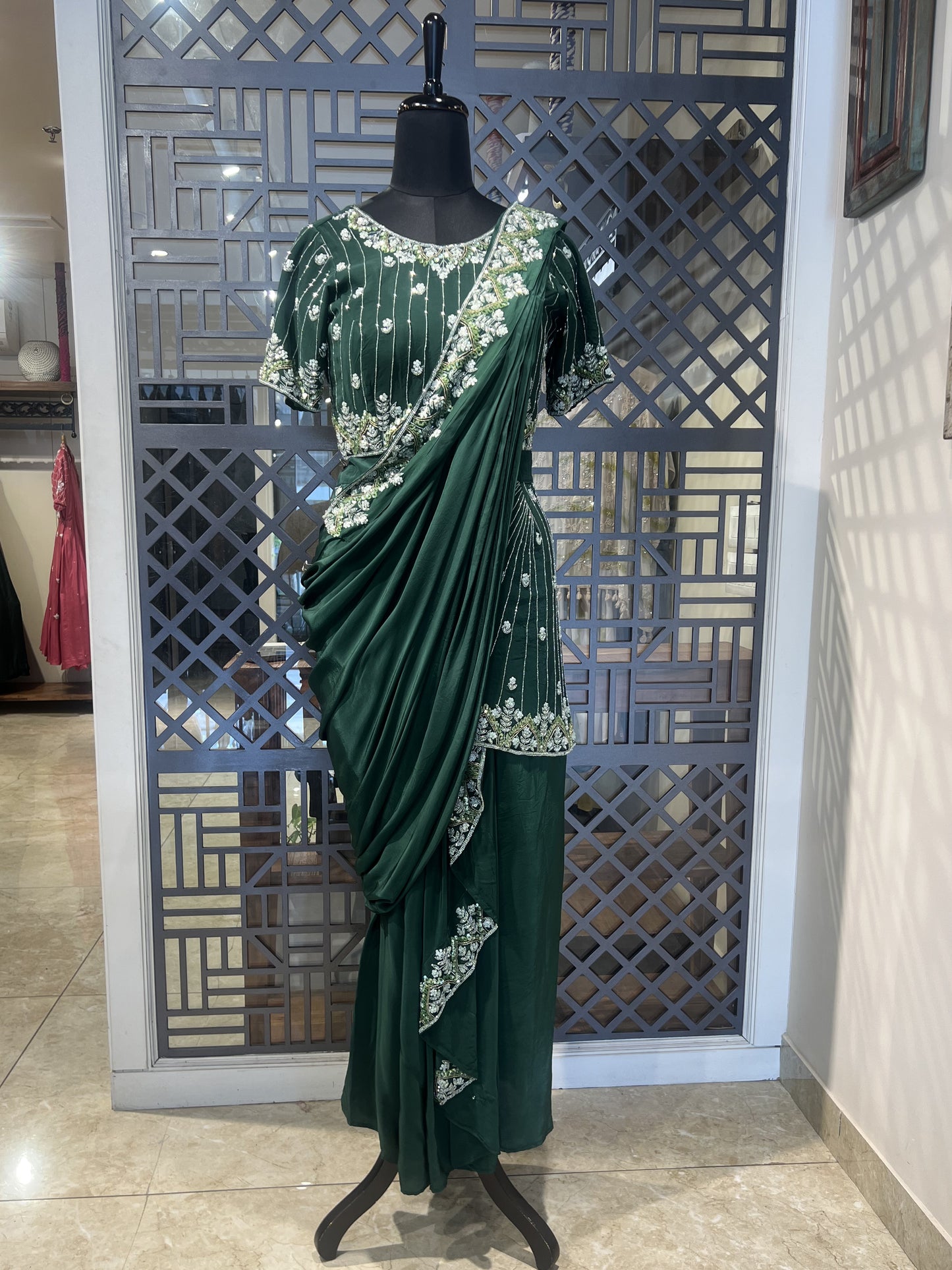 Bottle Green Draped Indo Western