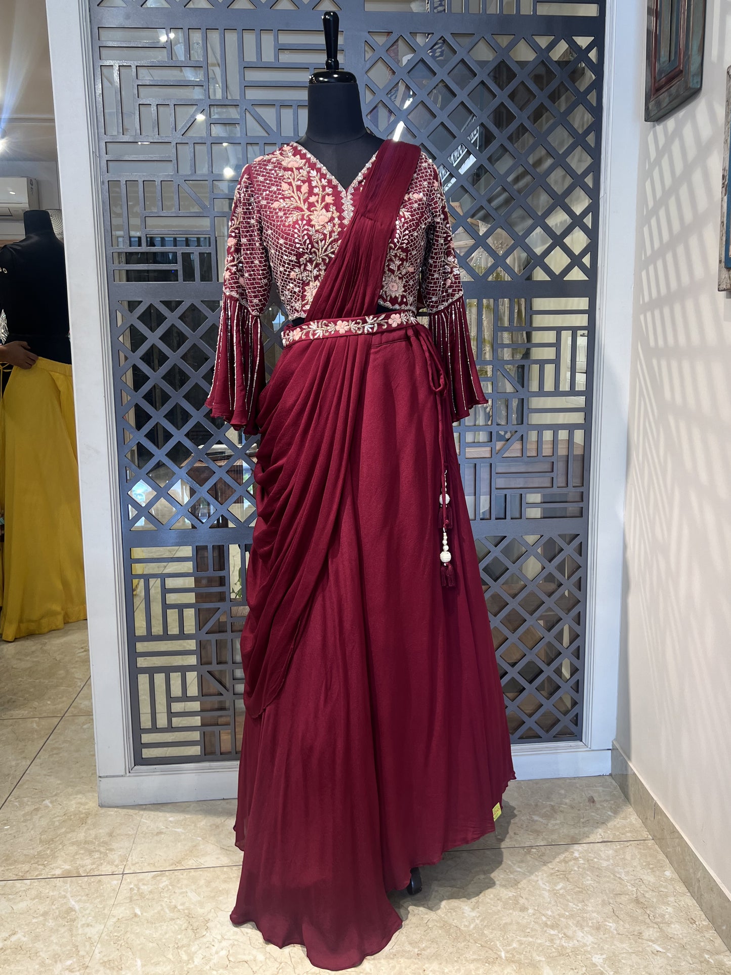 Maroon Lehanga with Drape