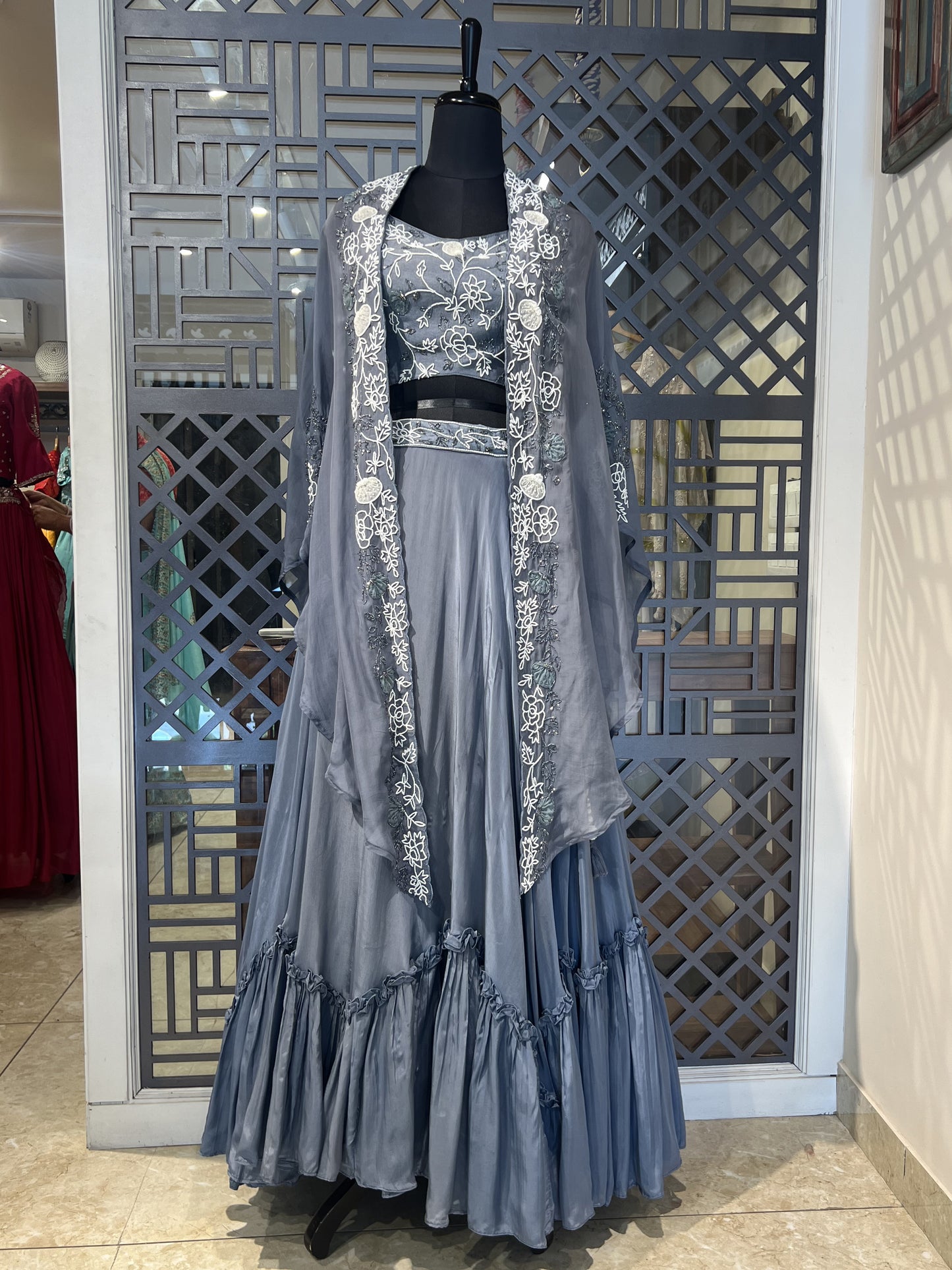 Grey Skirt with Cape Set