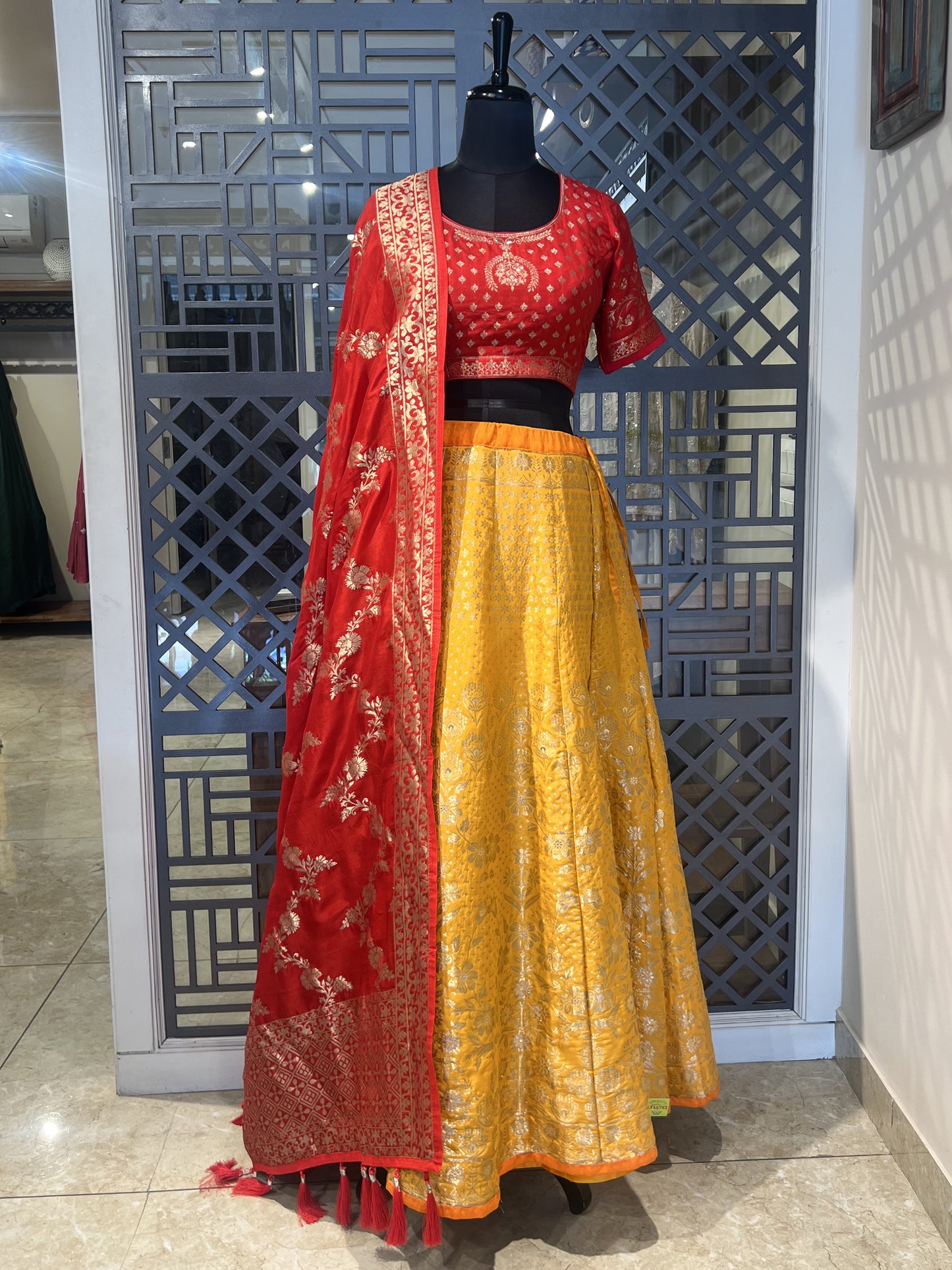 Yellow Banarsi Weaved Lehanga