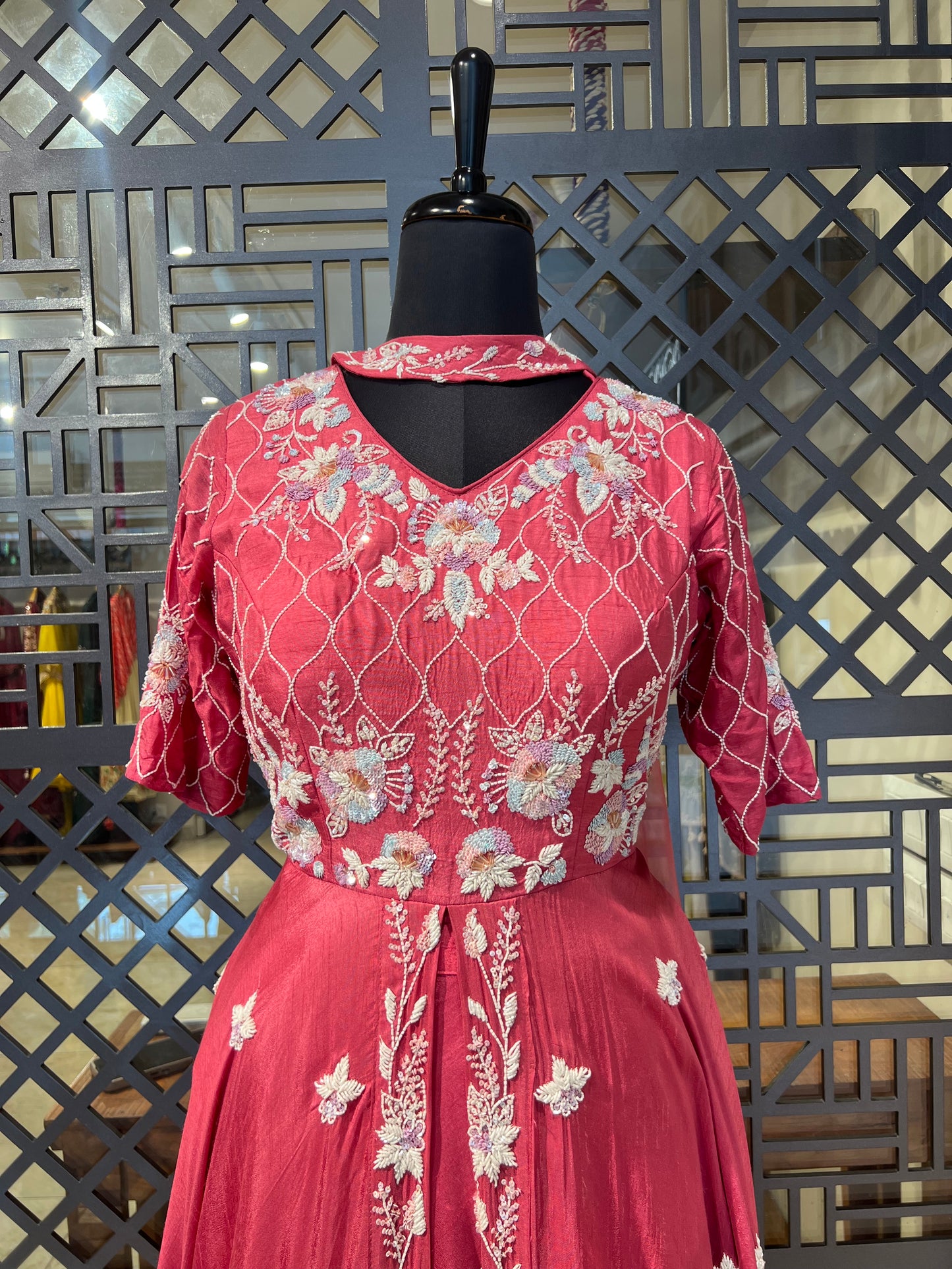 Peach Hand Work Indo Western