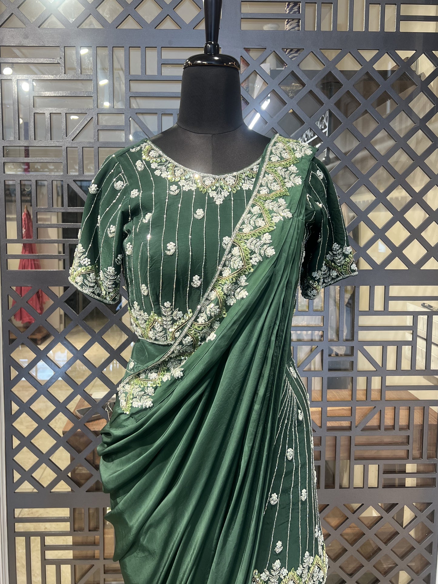 Bottle Green Draped Indo Western