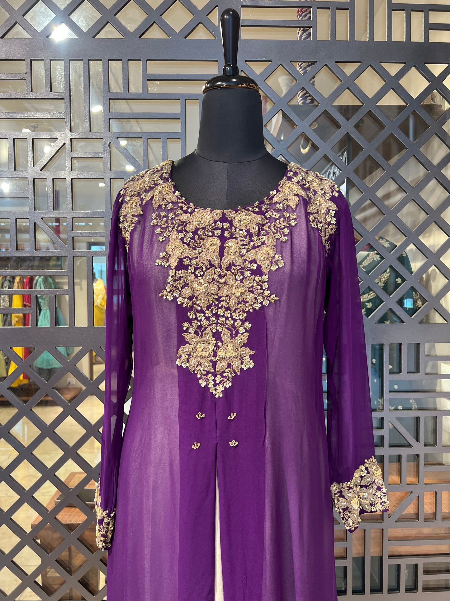 Purple Georgette Double Layer Gown