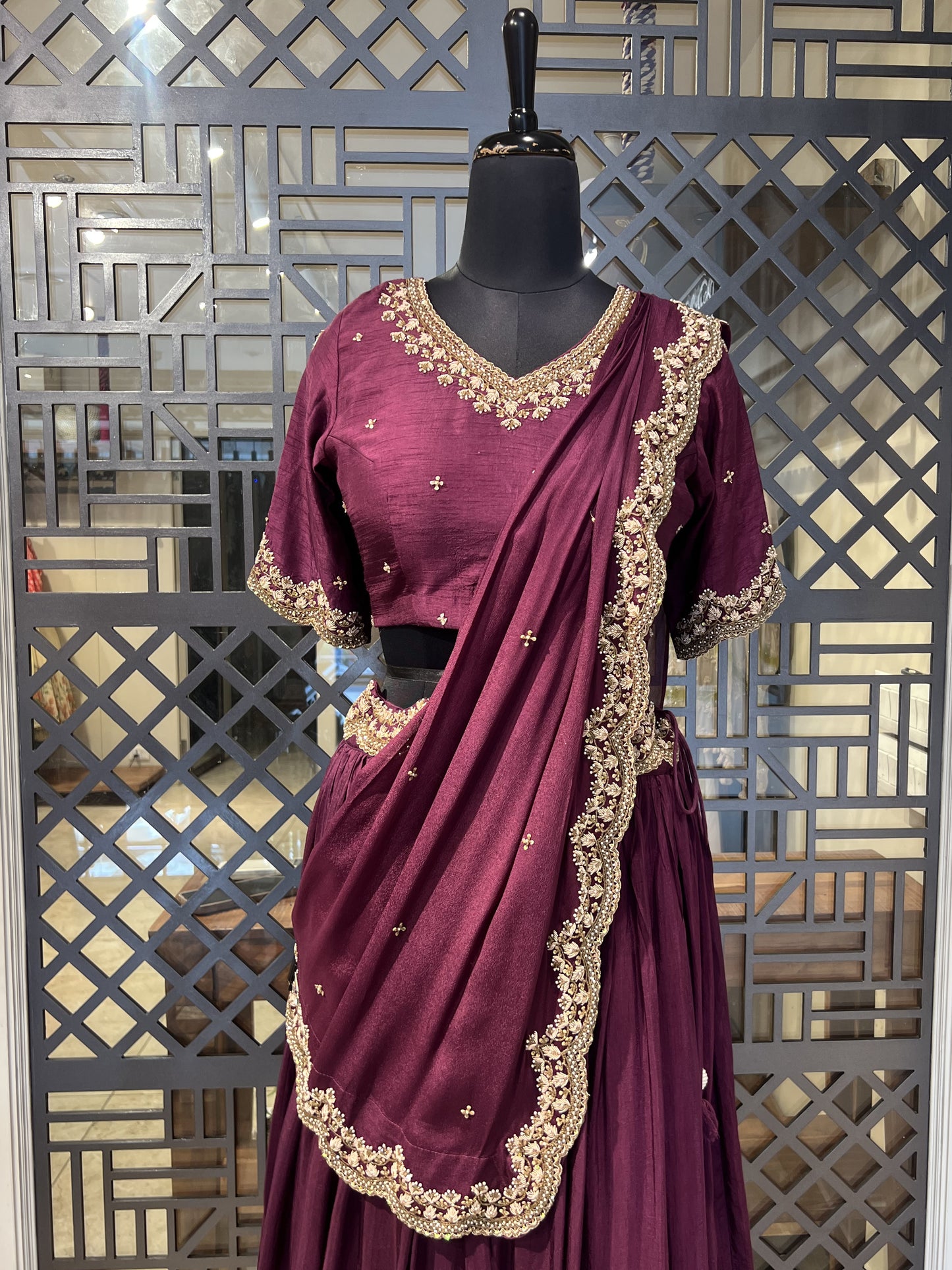 Wine Embellished Work Lehanga