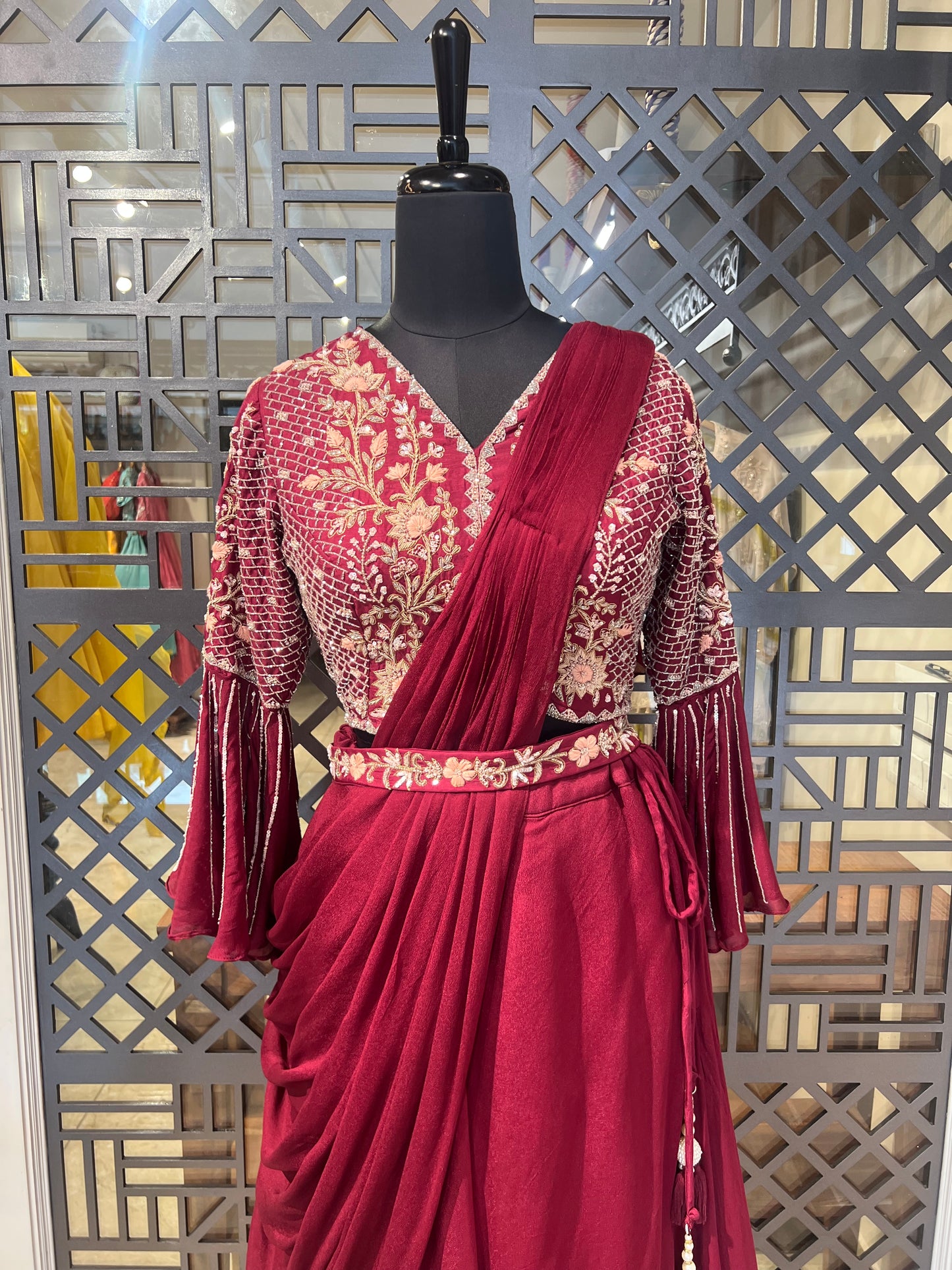 Maroon Lehanga with Drape