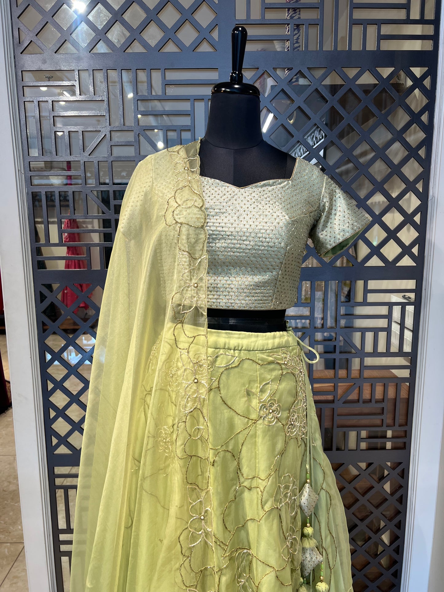 Green Hand Work Lehanga