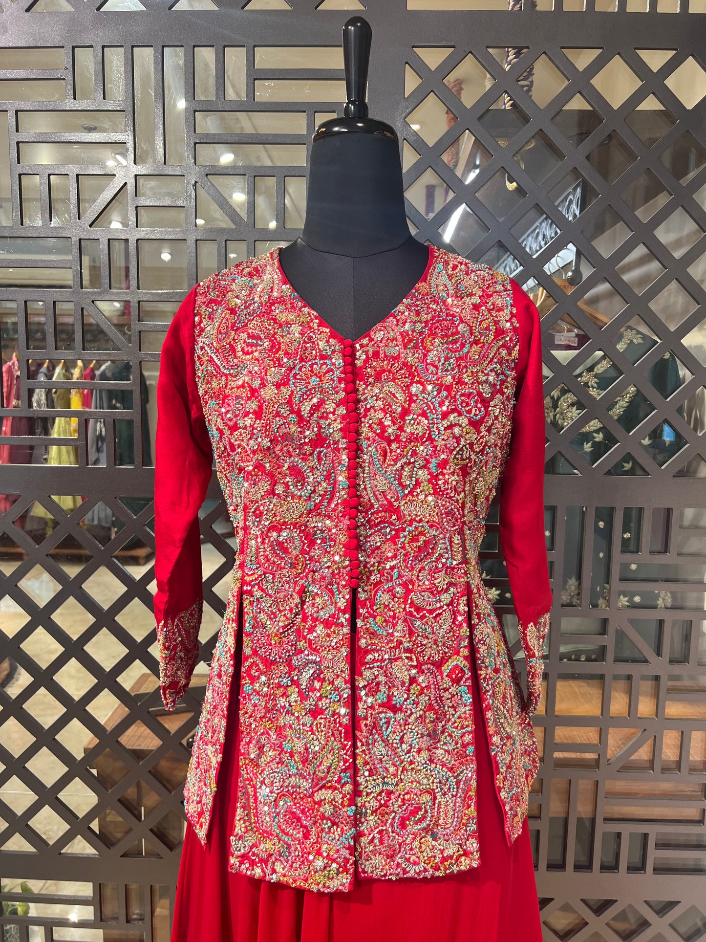 Red Lehanga with Hand Embroidered Jacket