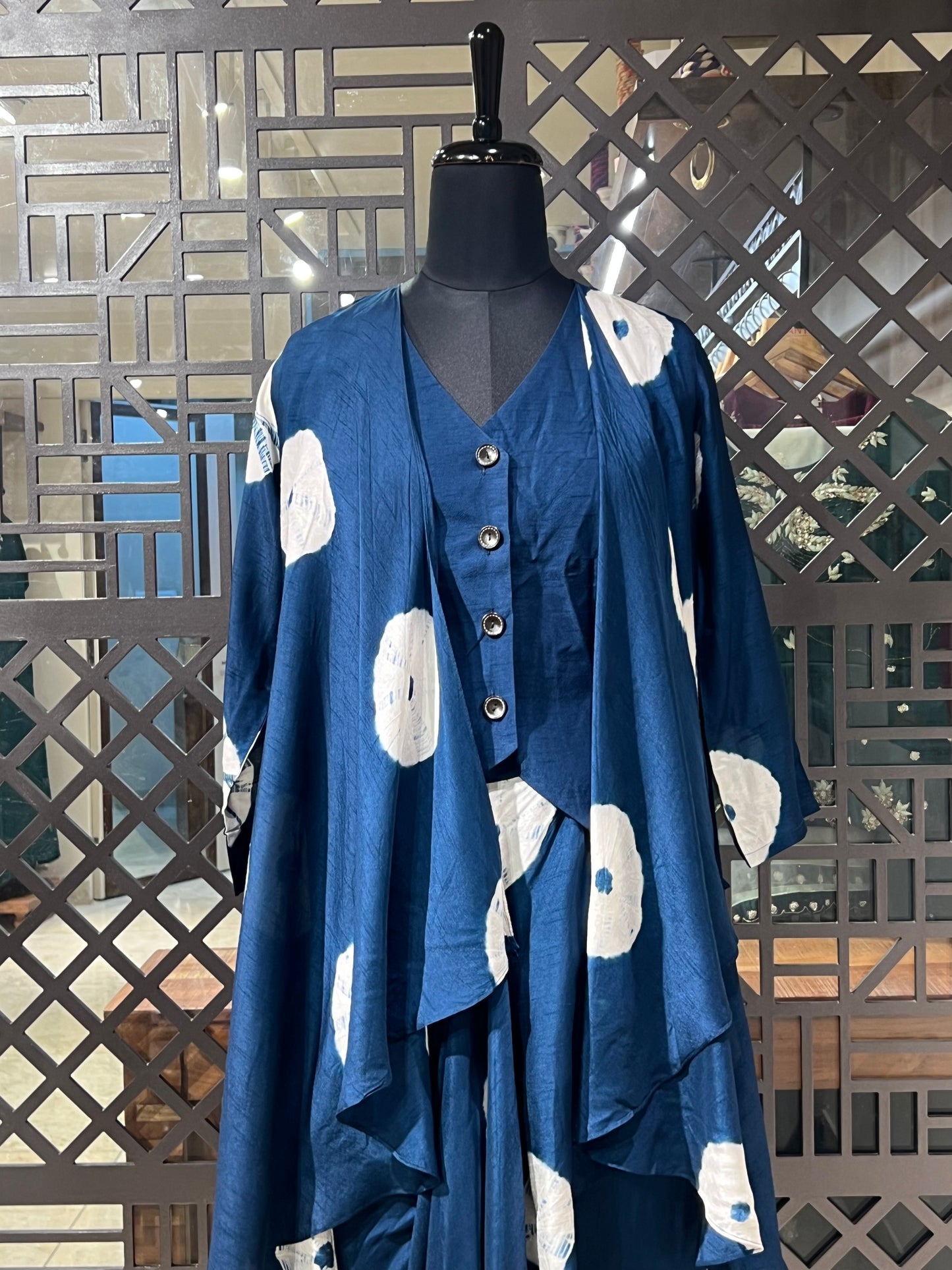 Blue Tie and Dye Pleated Skirt and Cape Indo Western