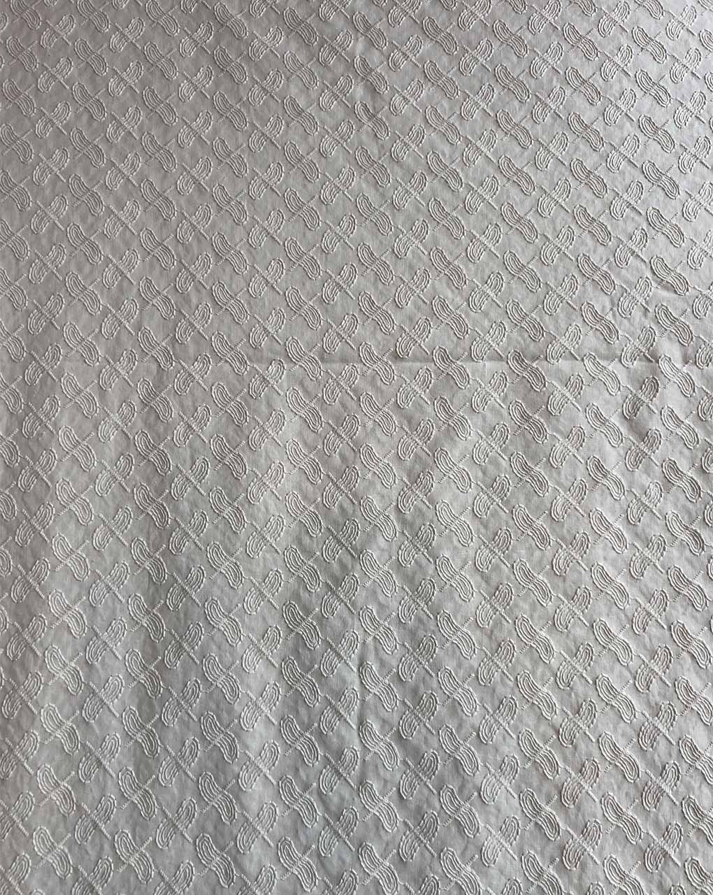 Cream Self Embroidered Cotton Fabric