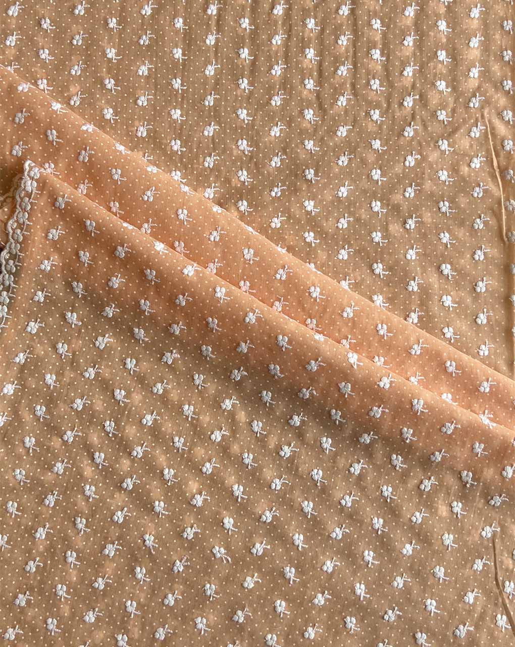 Peach Embroiderd Cotton Fabric