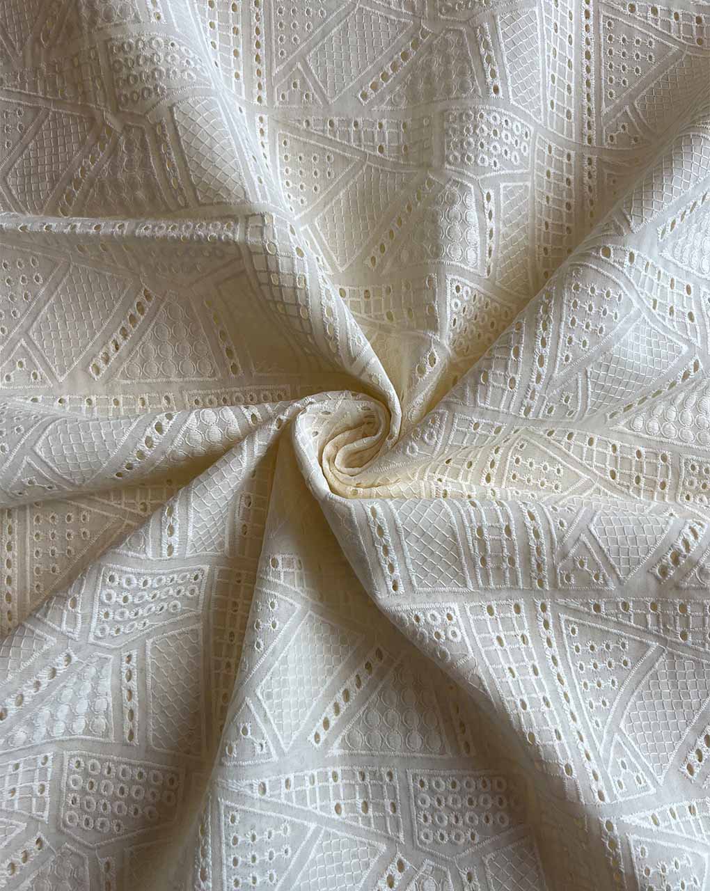 Cream Geometrical Embroidered Cotton Fabric