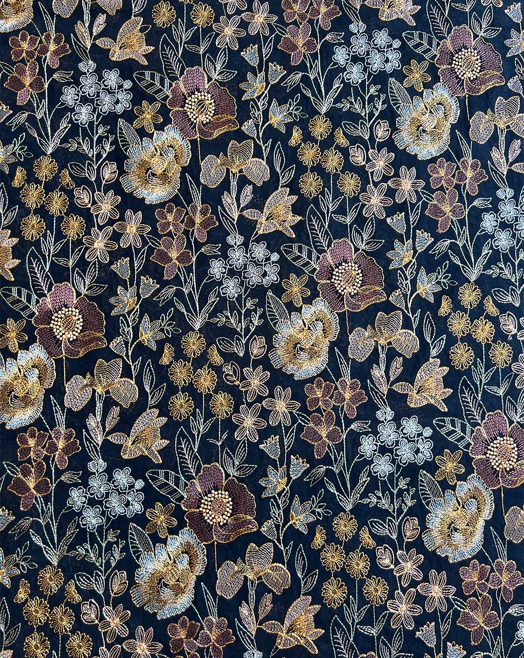 Black 2 by 2 Rubia Fabirc with Multi Colour Embroidery