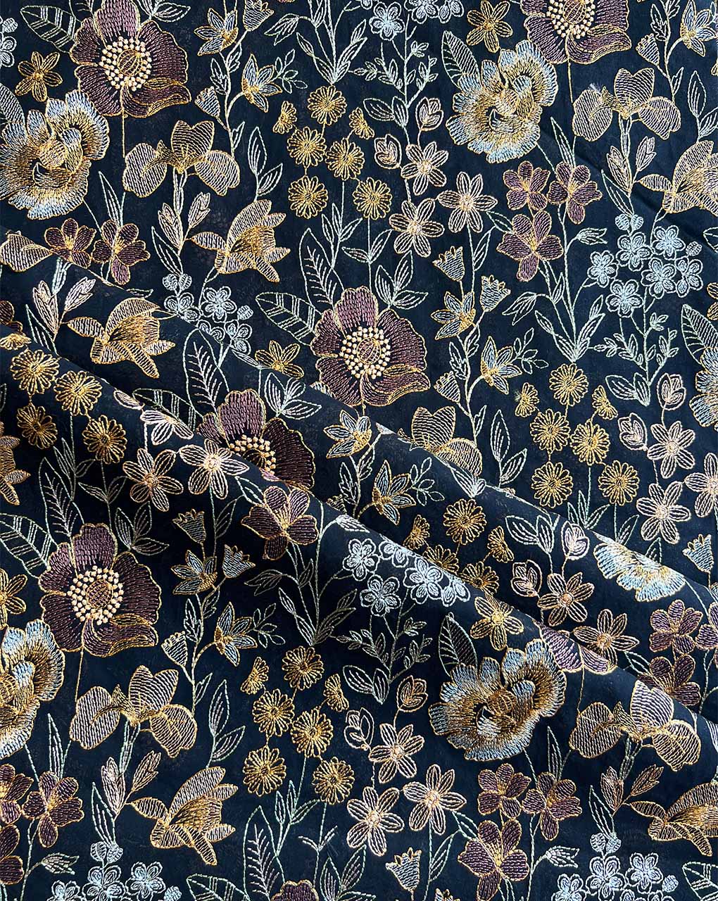 Black 2 by 2 Rubia Fabirc with Multi Colour Embroidery
