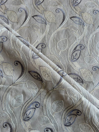 Grey Cotton Voile Leaf Embroidered Fabric