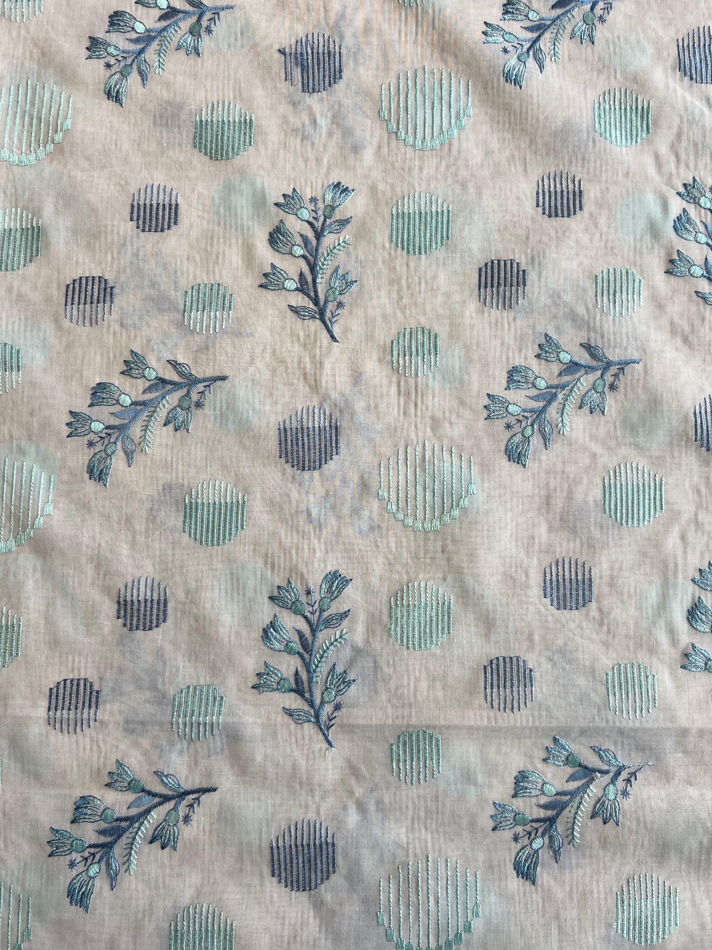 Blue Floral Embroidered Cotton Voile Fabric