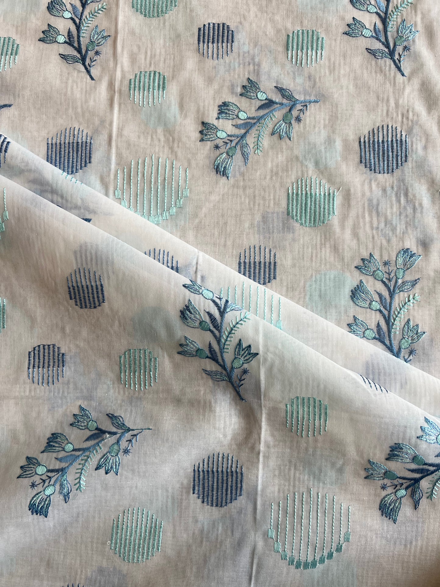 Blue Floral Embroidered Cotton Voile Fabric