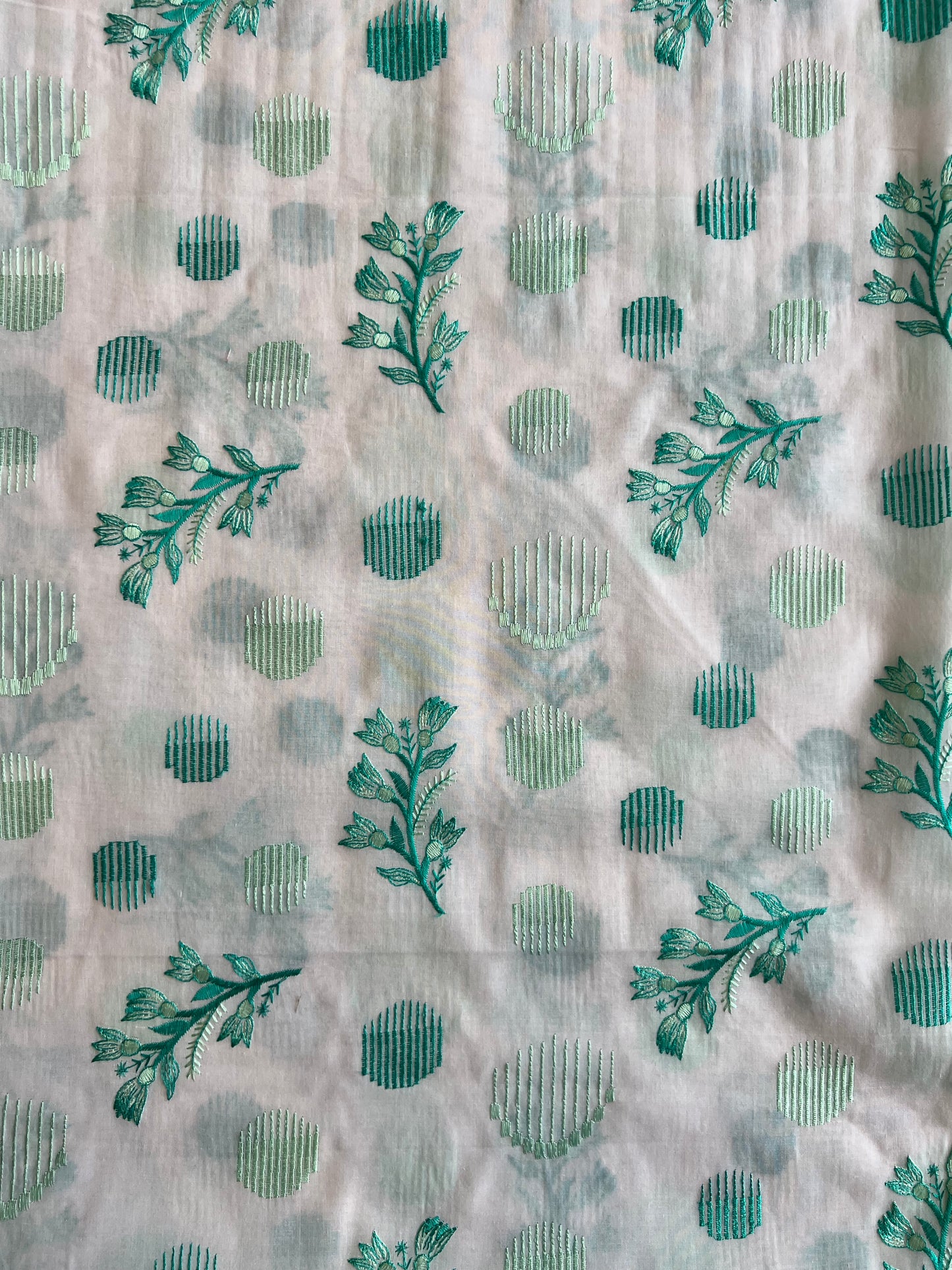 Teal Blue Floral Embroidered Cotton Voile Fabric