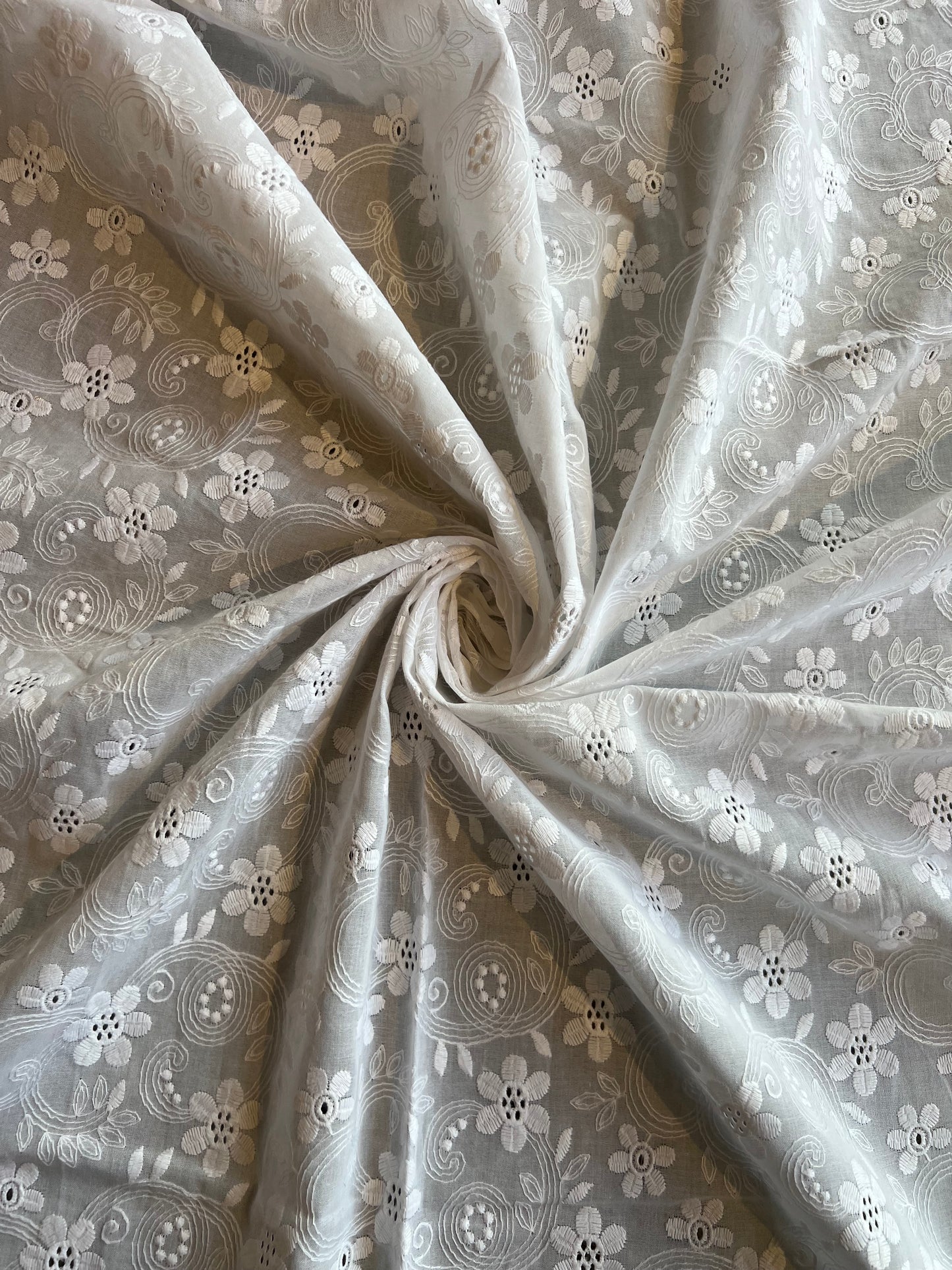 White 2 by 2 Rubia Embroidered Fabric