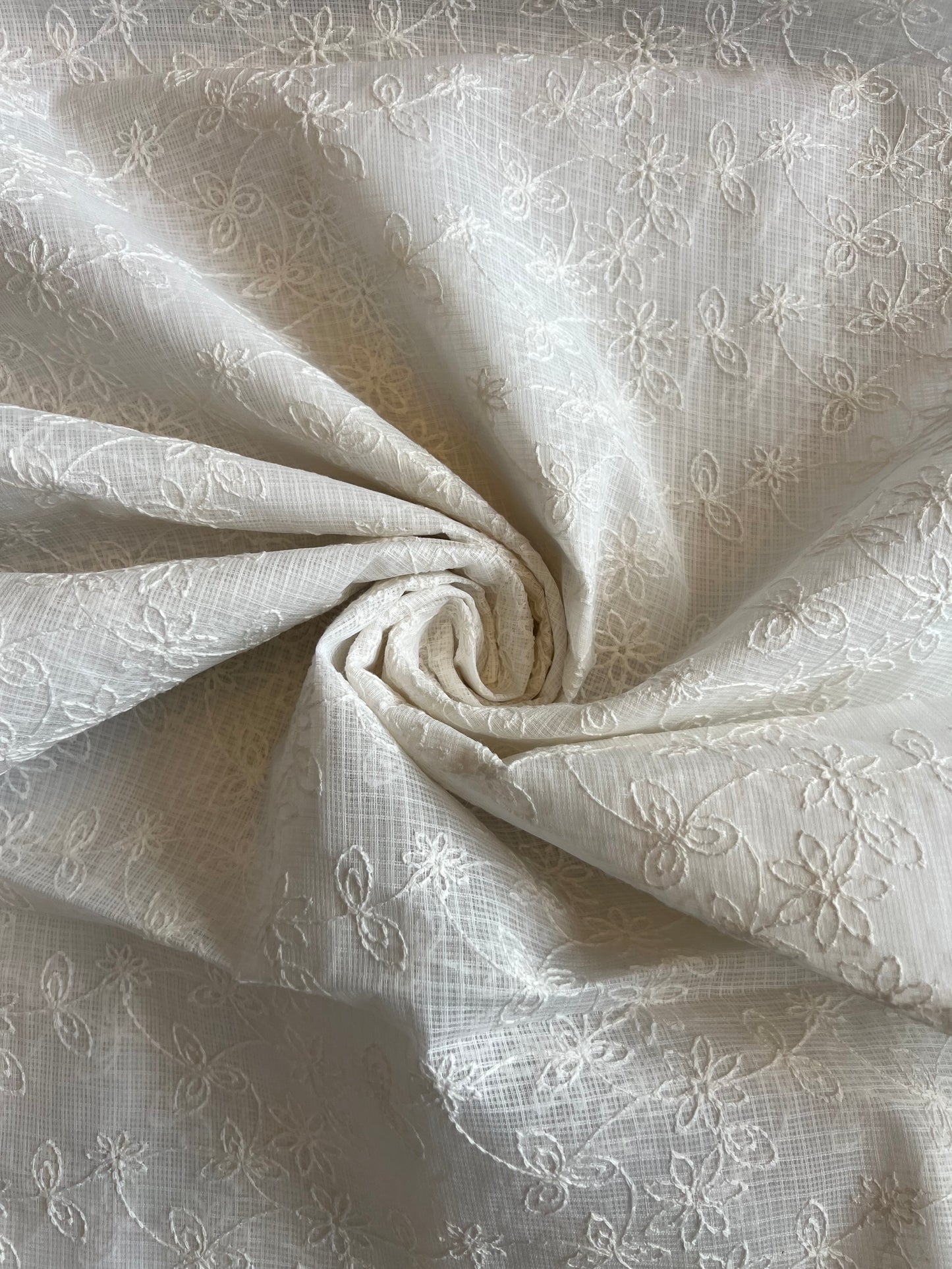 White All Over Embroidered Kota Doriya Fabric