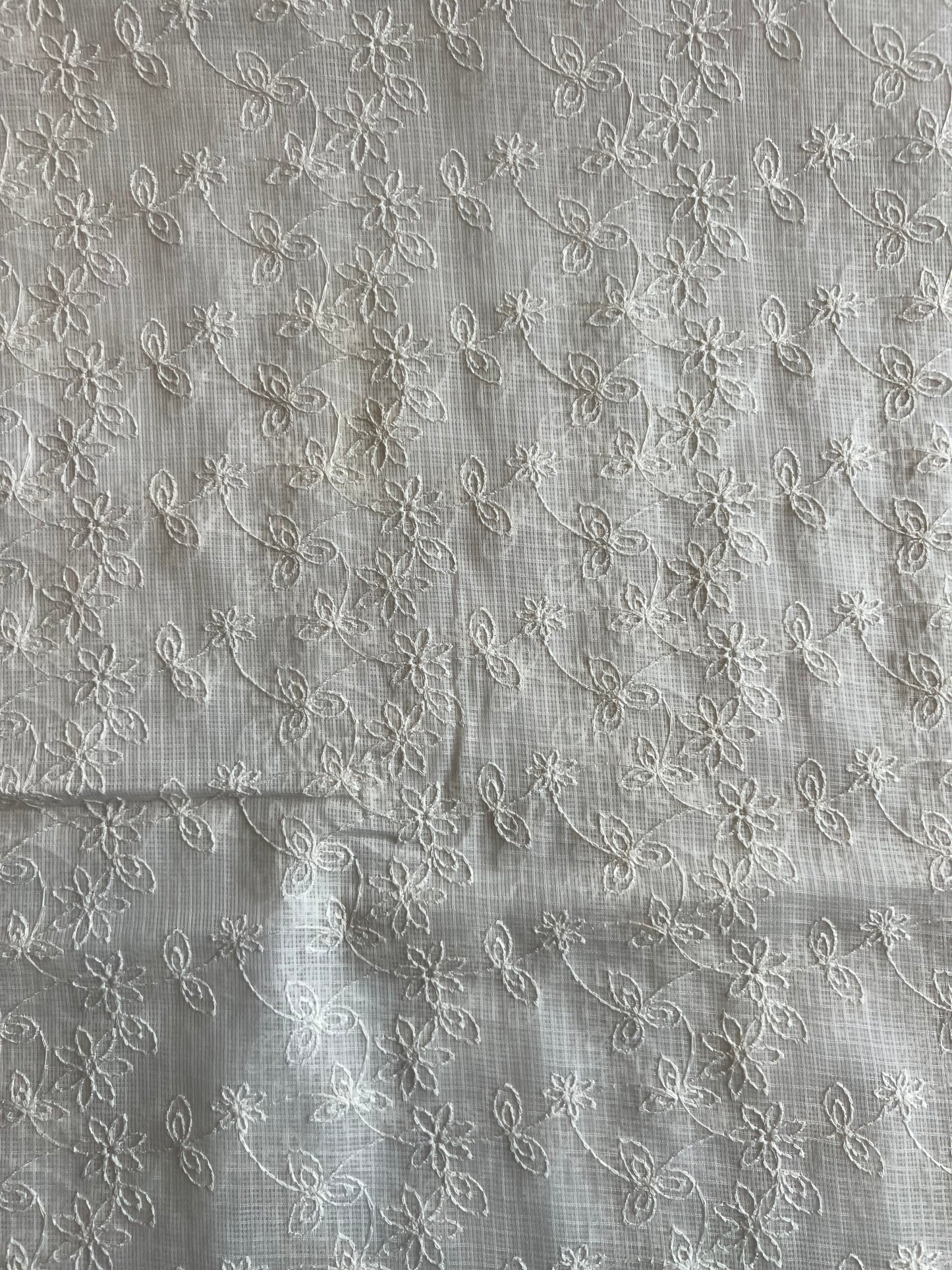 White All Over Embroidered Kota Doriya Fabric