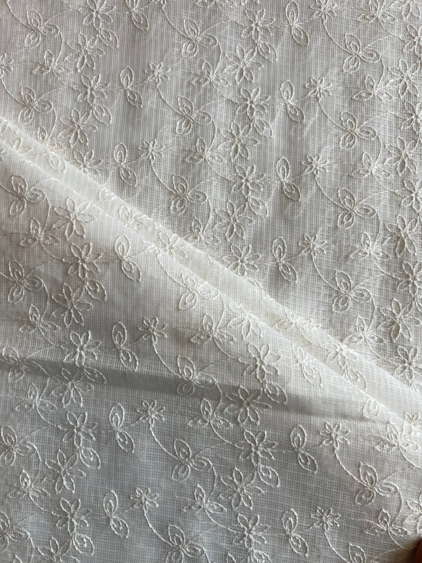 White All Over Embroidered Kota Doriya Fabric