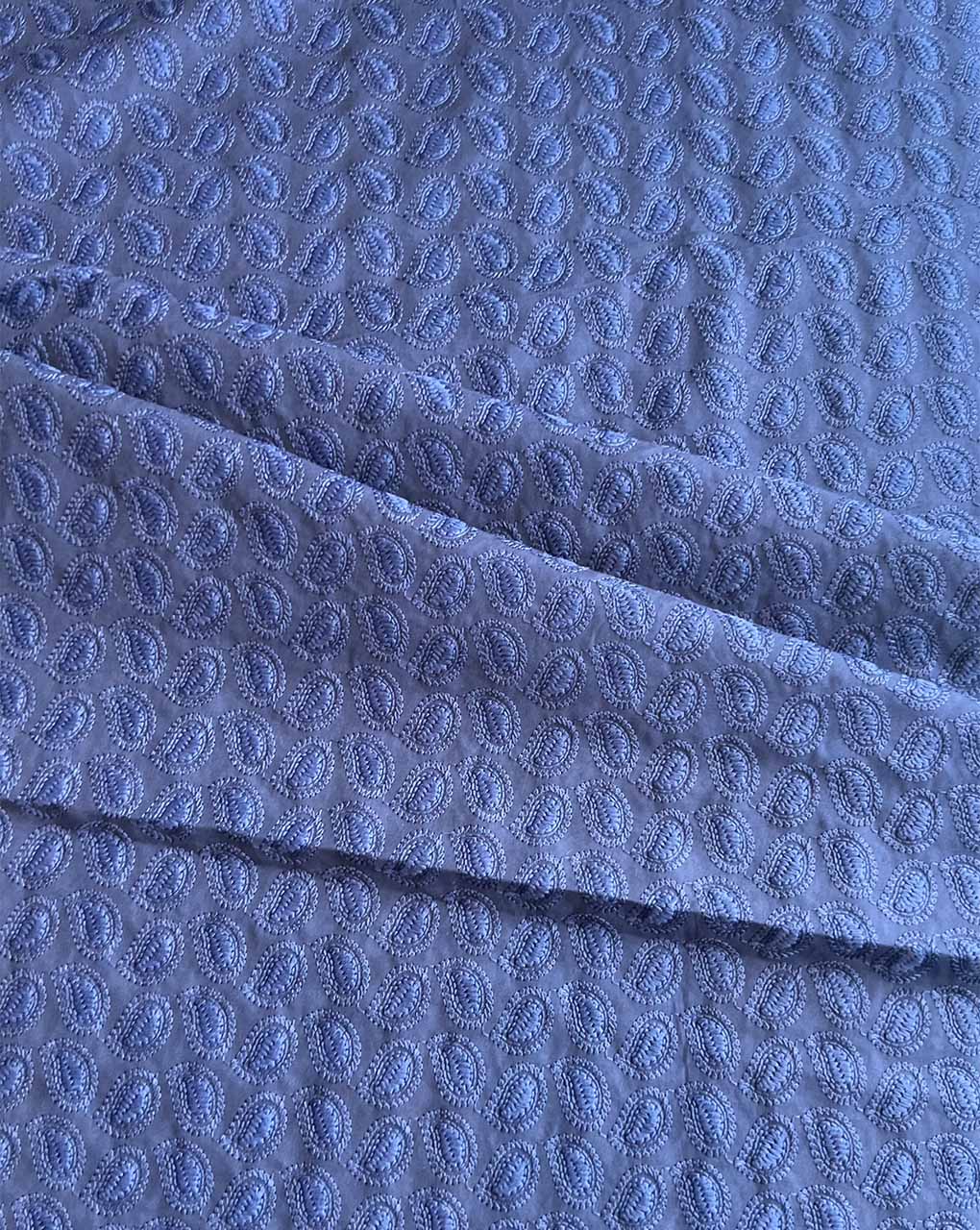 Blue Embroidered Cotton Fabric