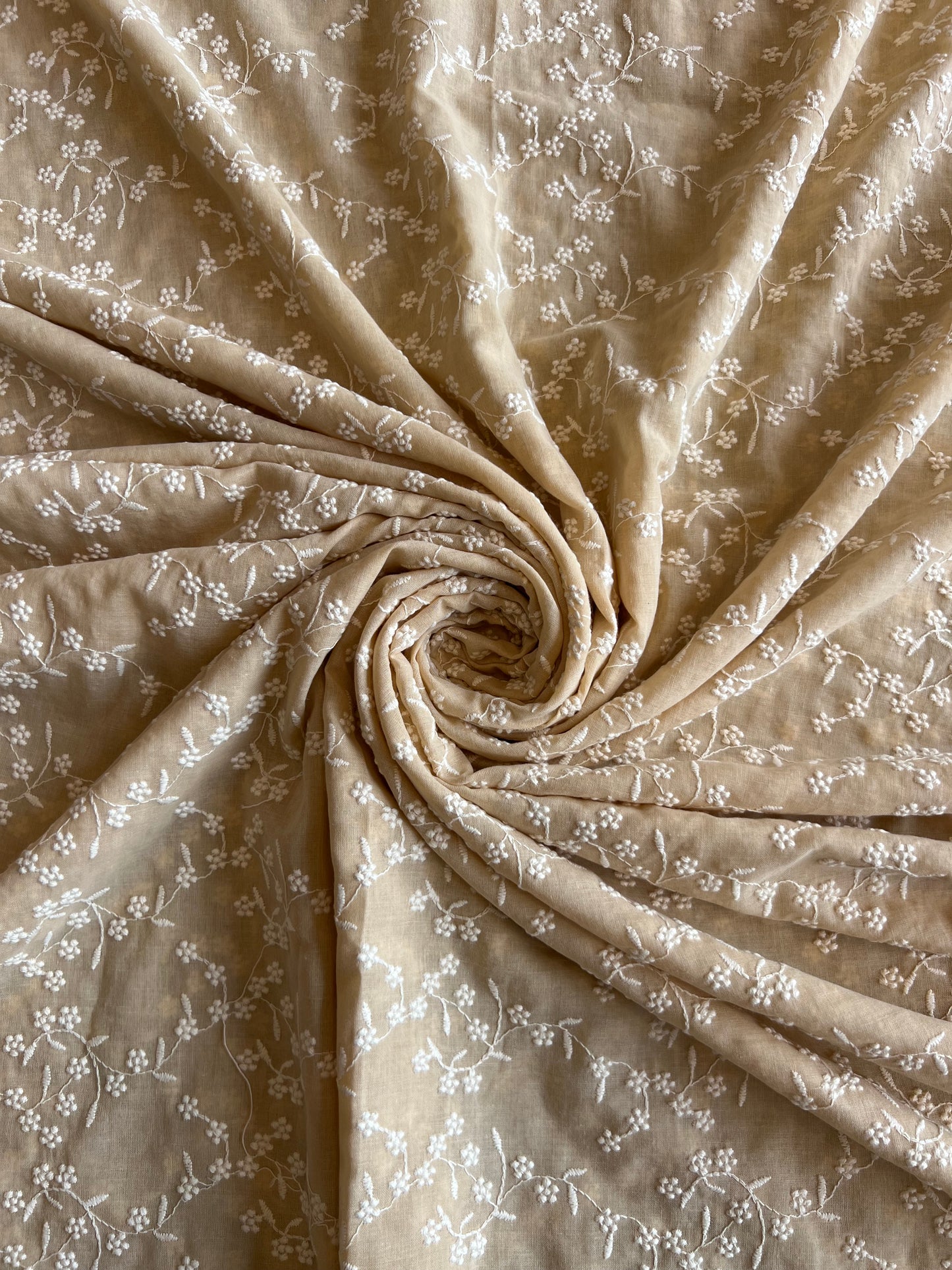 Chikoo Colour All Over Embroidered 2 by 2 Rubia Fabric