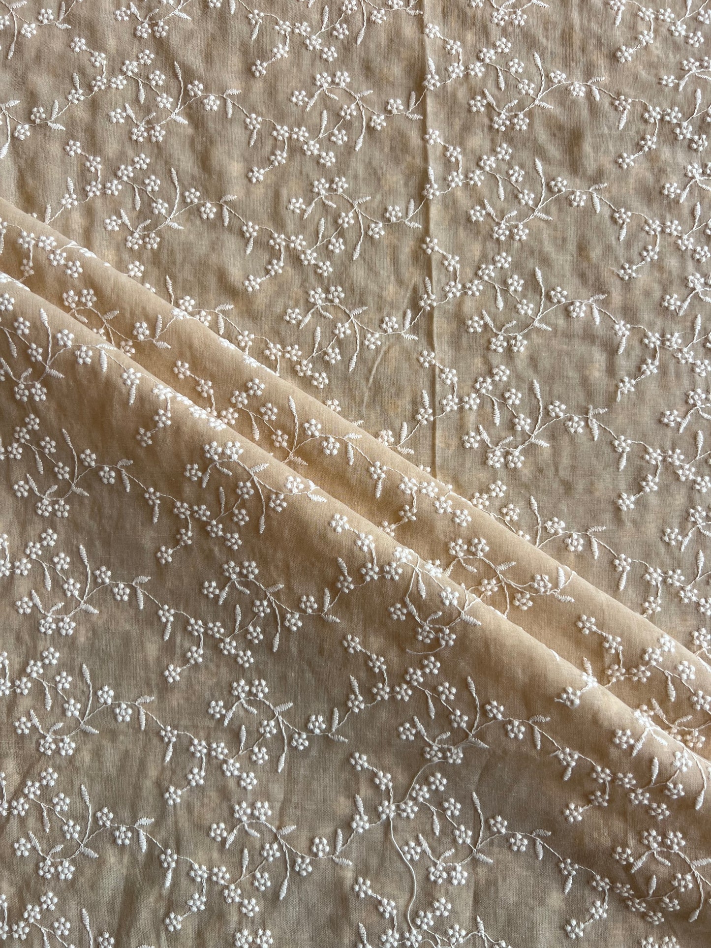 Chikoo Colour All Over Embroidered 2 by 2 Rubia Fabric