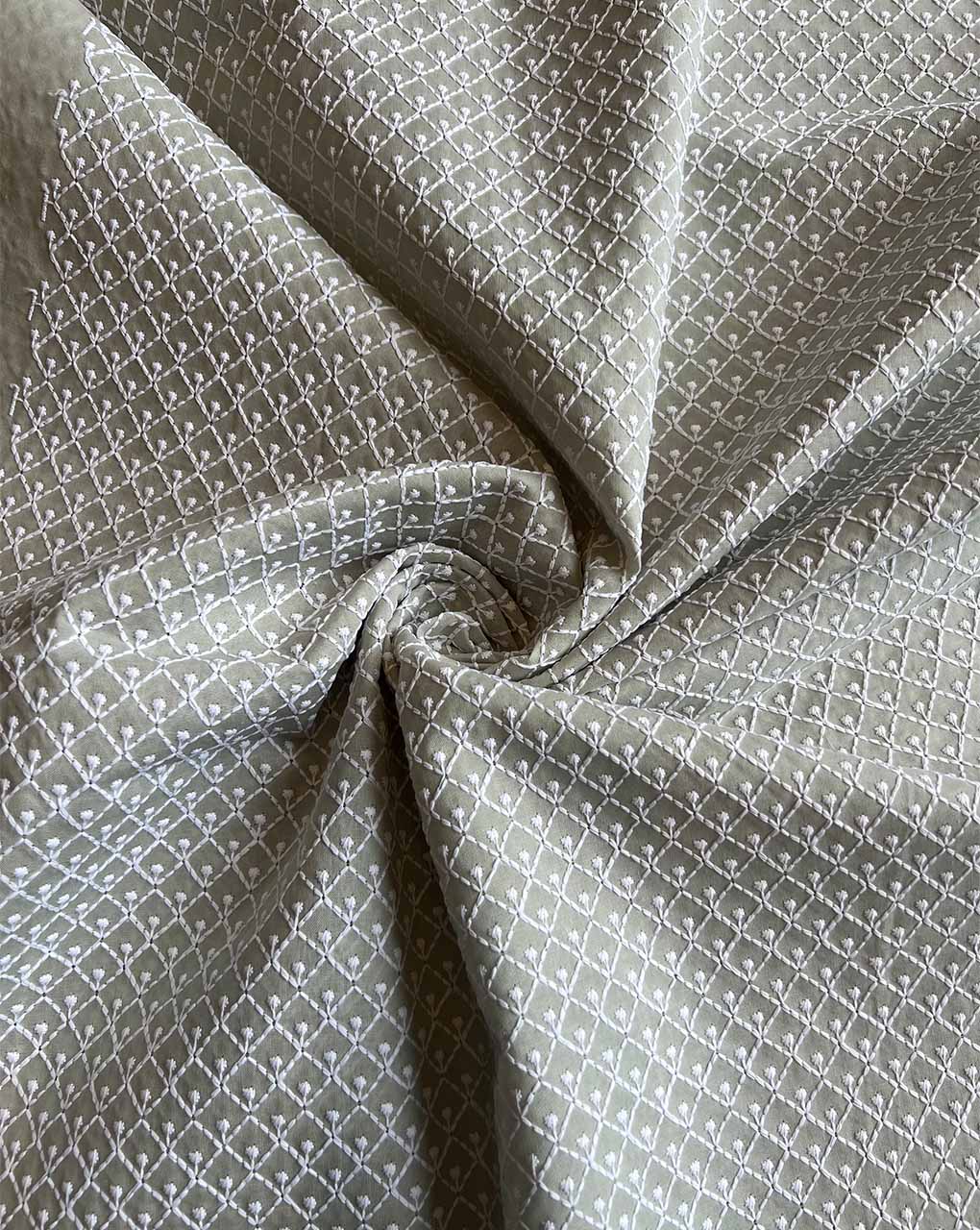 Pista Green Embroidered Cotton Fabric