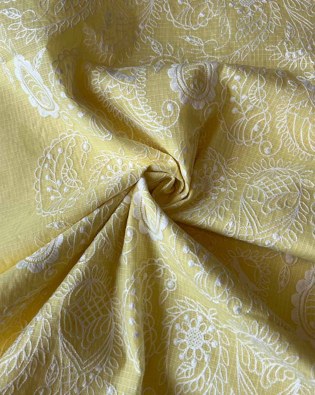 Lemon Kota Doriya Embroidered Fabric