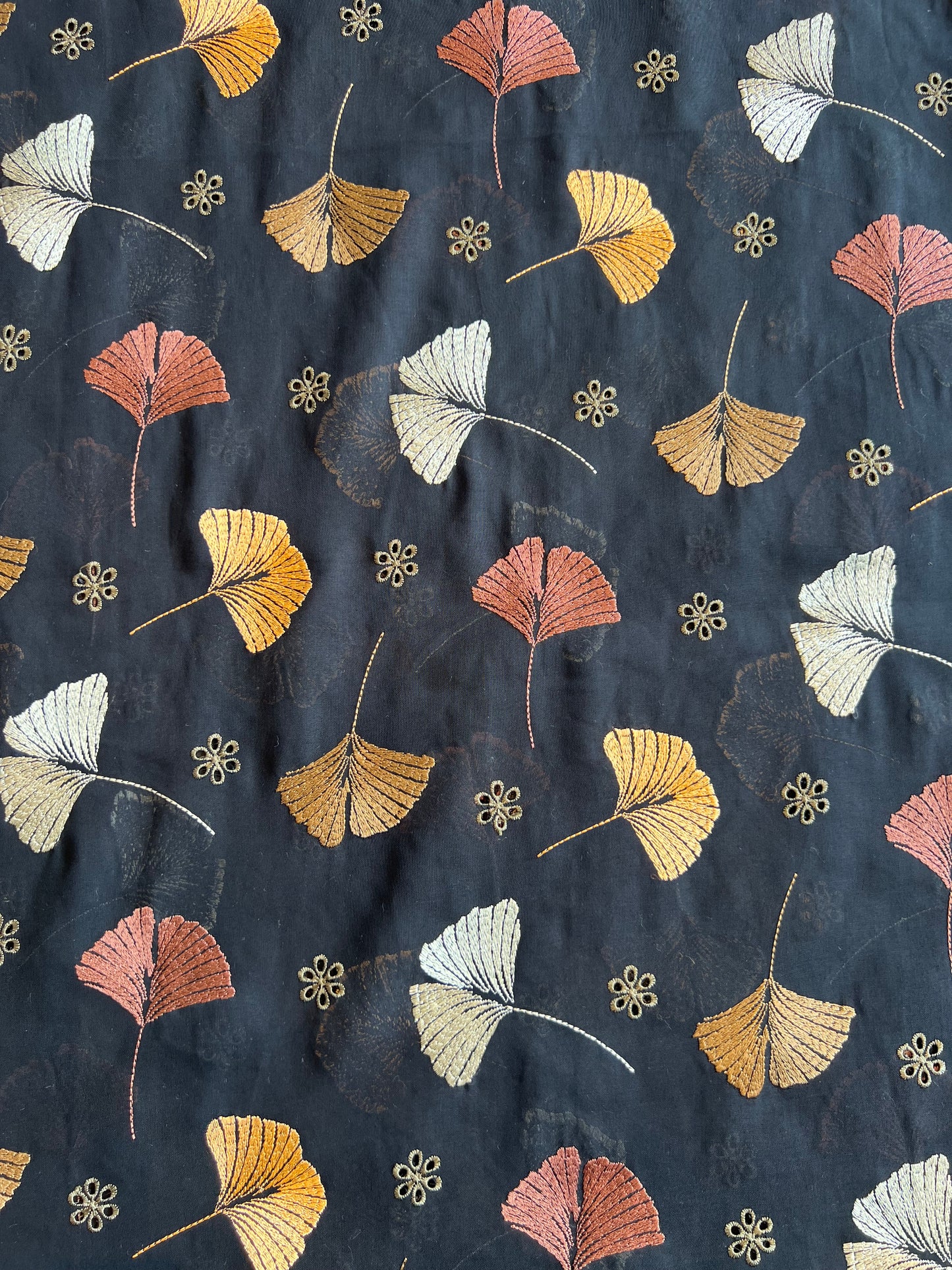 Multi Colour Embroidery on Black 2 by 2 Rubia Fabric