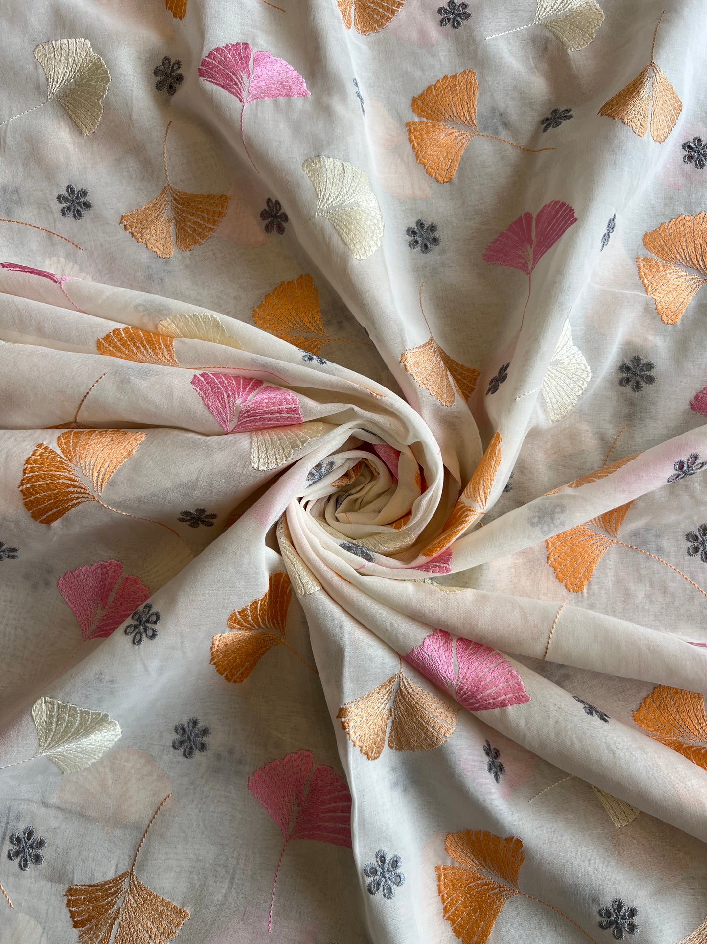 Multi Colour Embroidery on Off White 2 by 2 Rubia Fabric